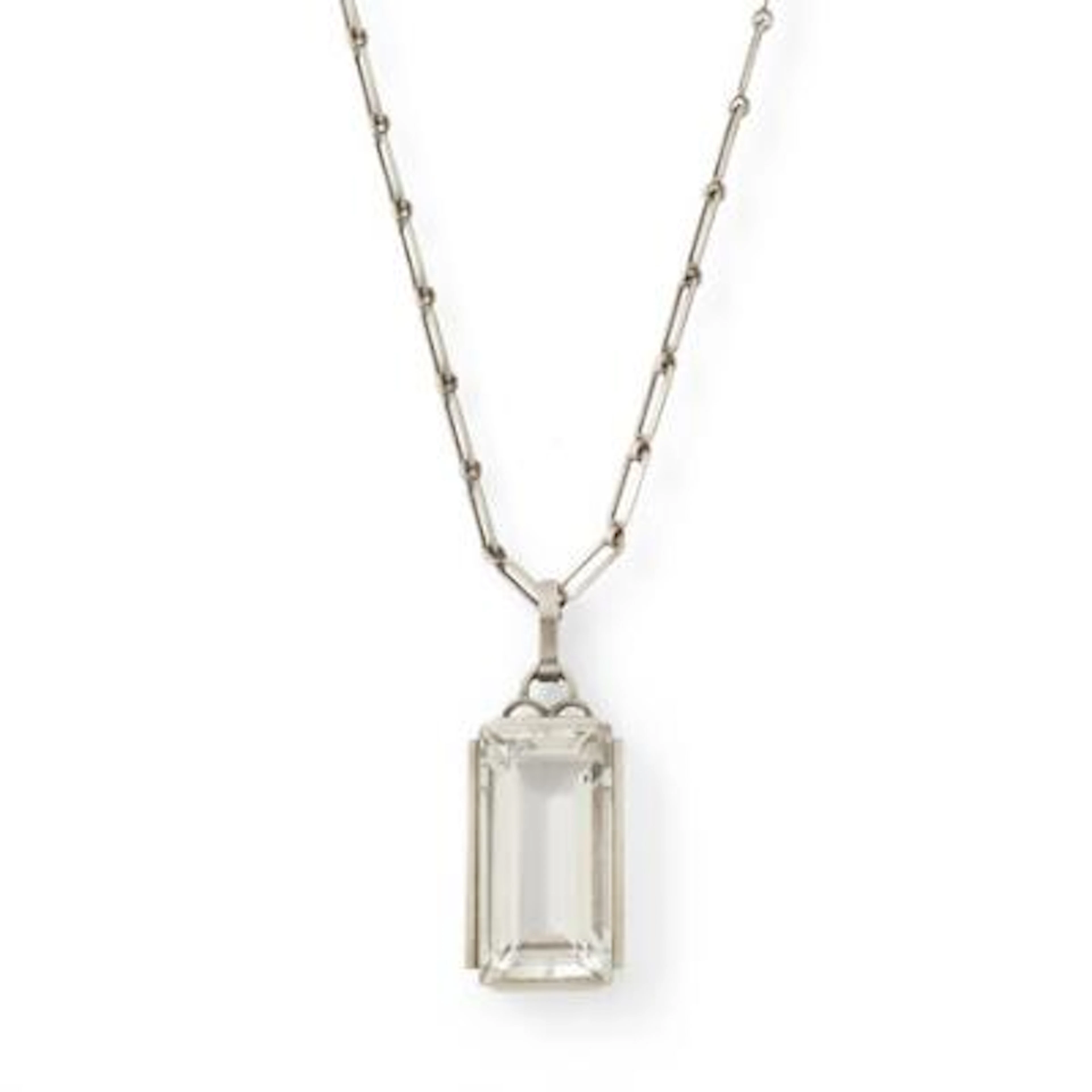A rock crystal pendant set with an emerald-cut rock crystal, mounted