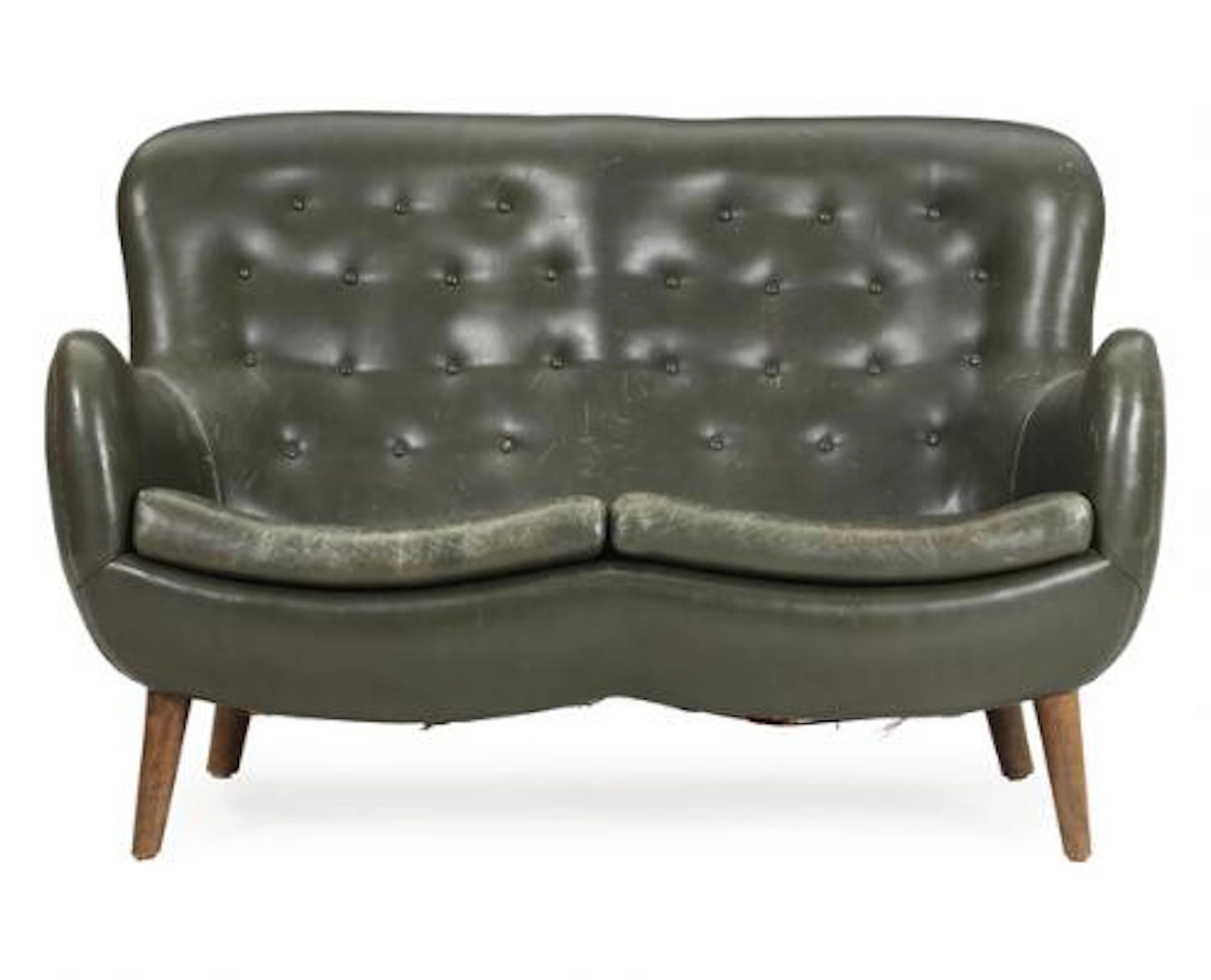 Danish furniture design: An organic shaped two-seater sofa with stained