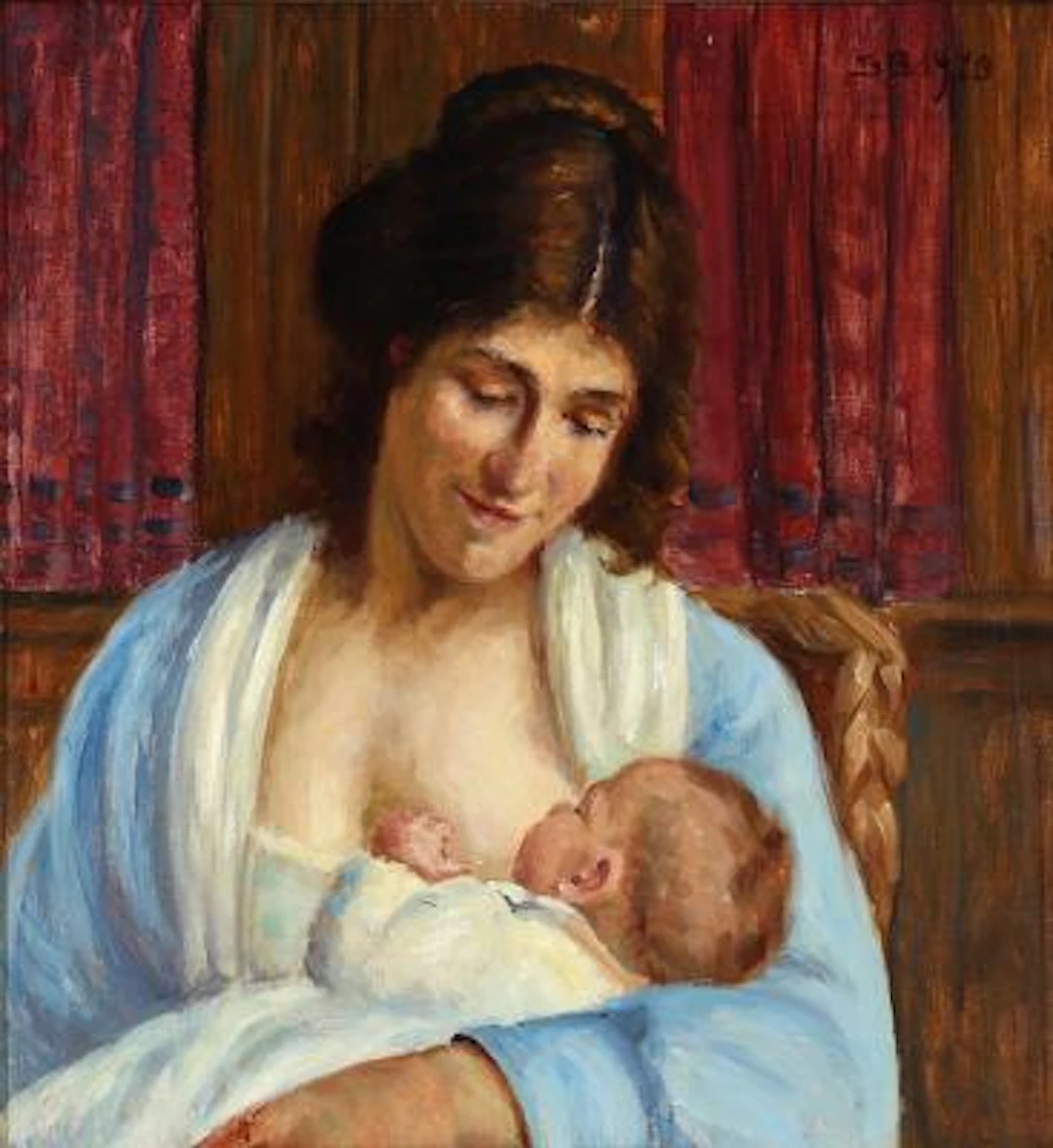 Signe Brammer: Portrait of a Woman with Her Child. Signed and dated