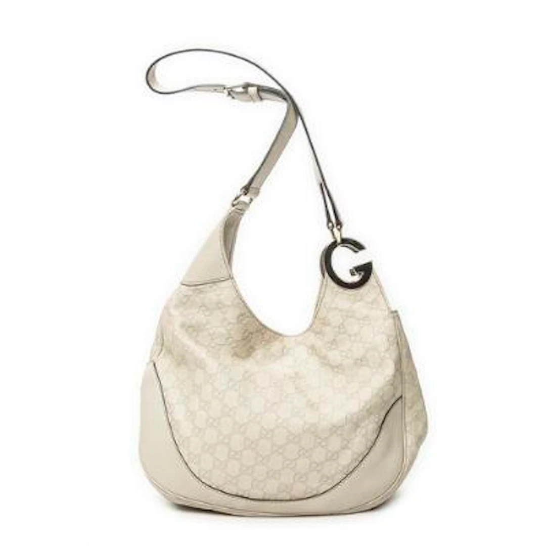 Gucci: "Charlotte Messenger" bag of light monogram leather with gold