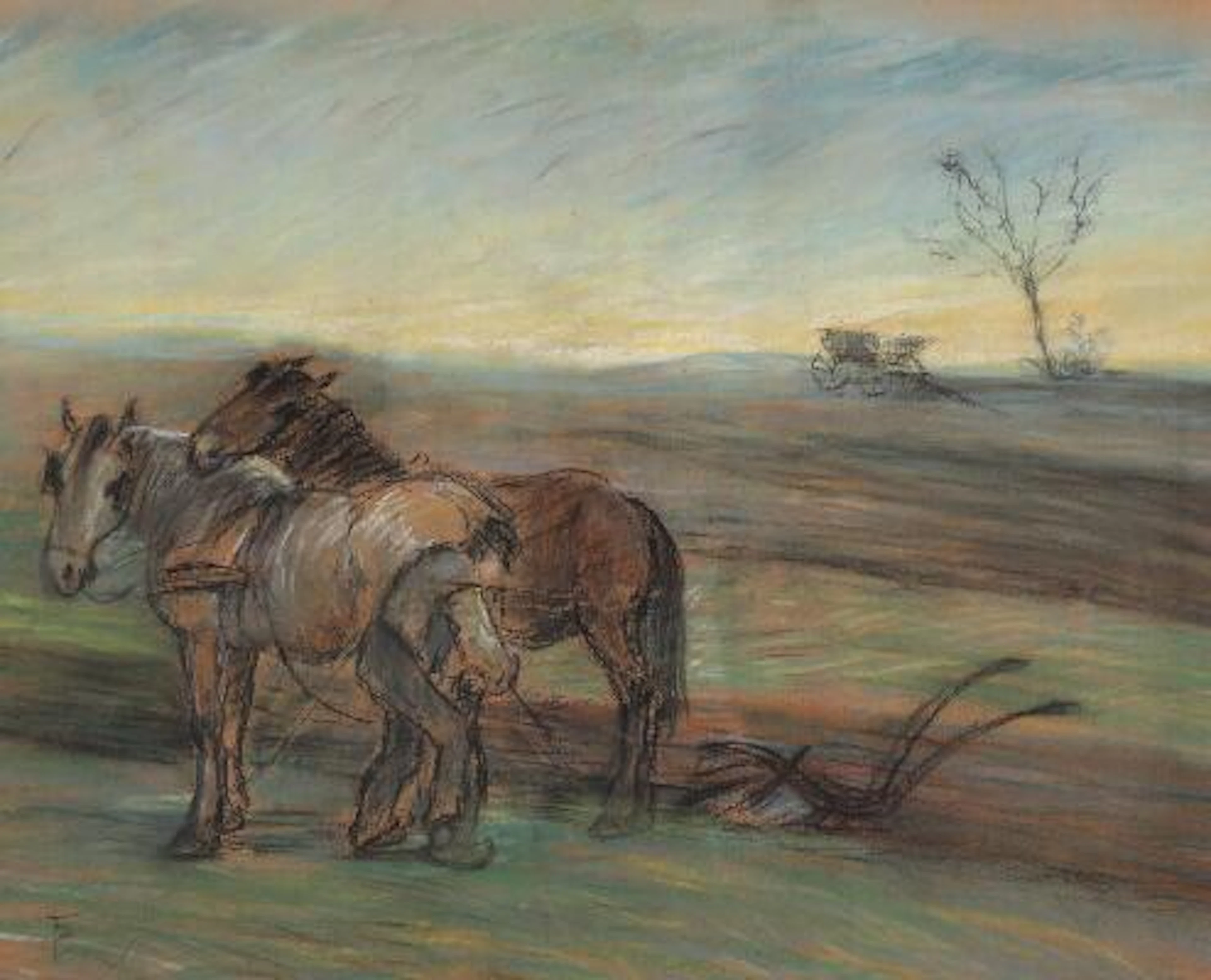 Theodor Philipsen: "At Sunset, Saltholm". Signed TP. Pastel on paper.