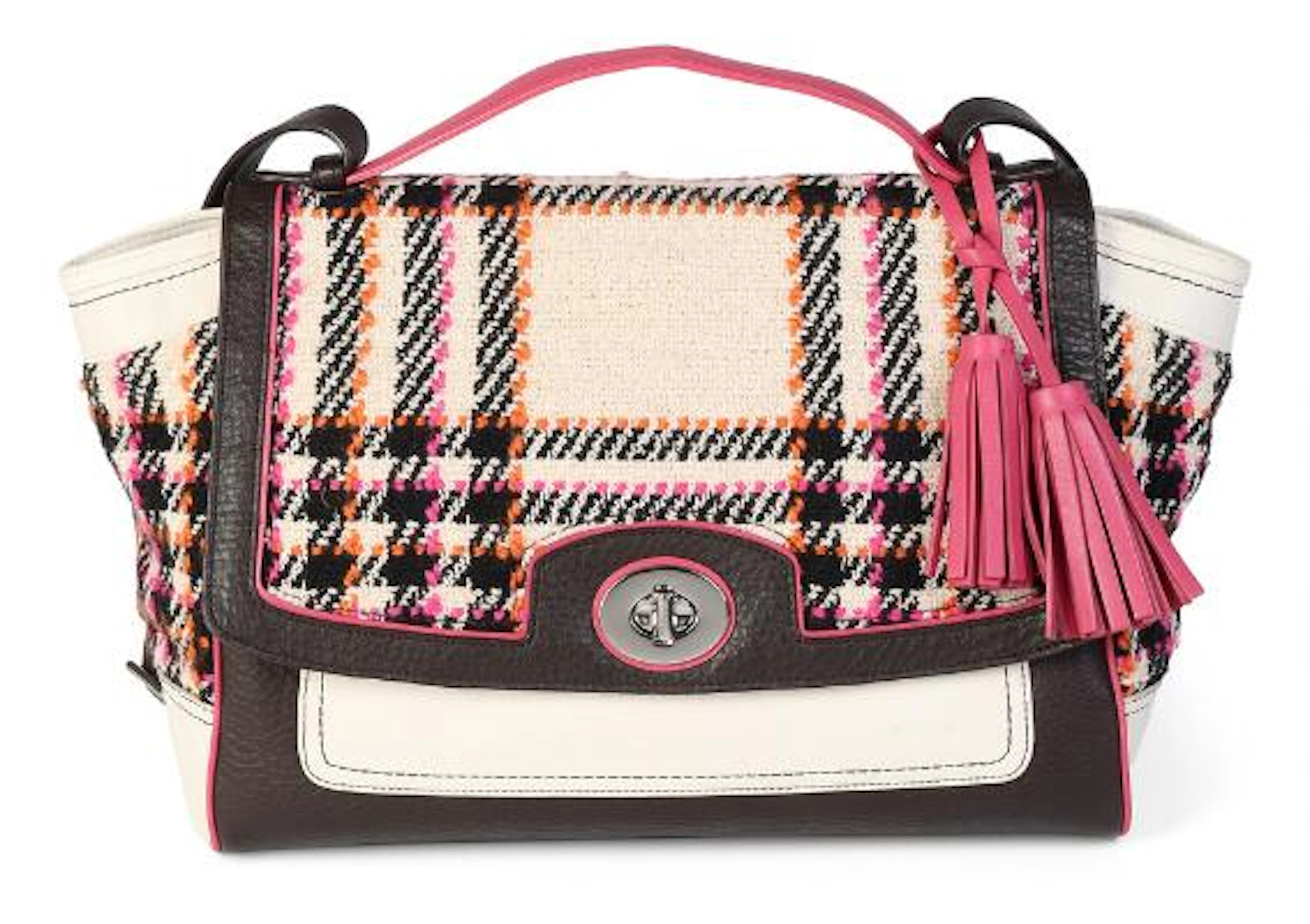 Coach: A bag of white, orange, pink and black canvas with white, black