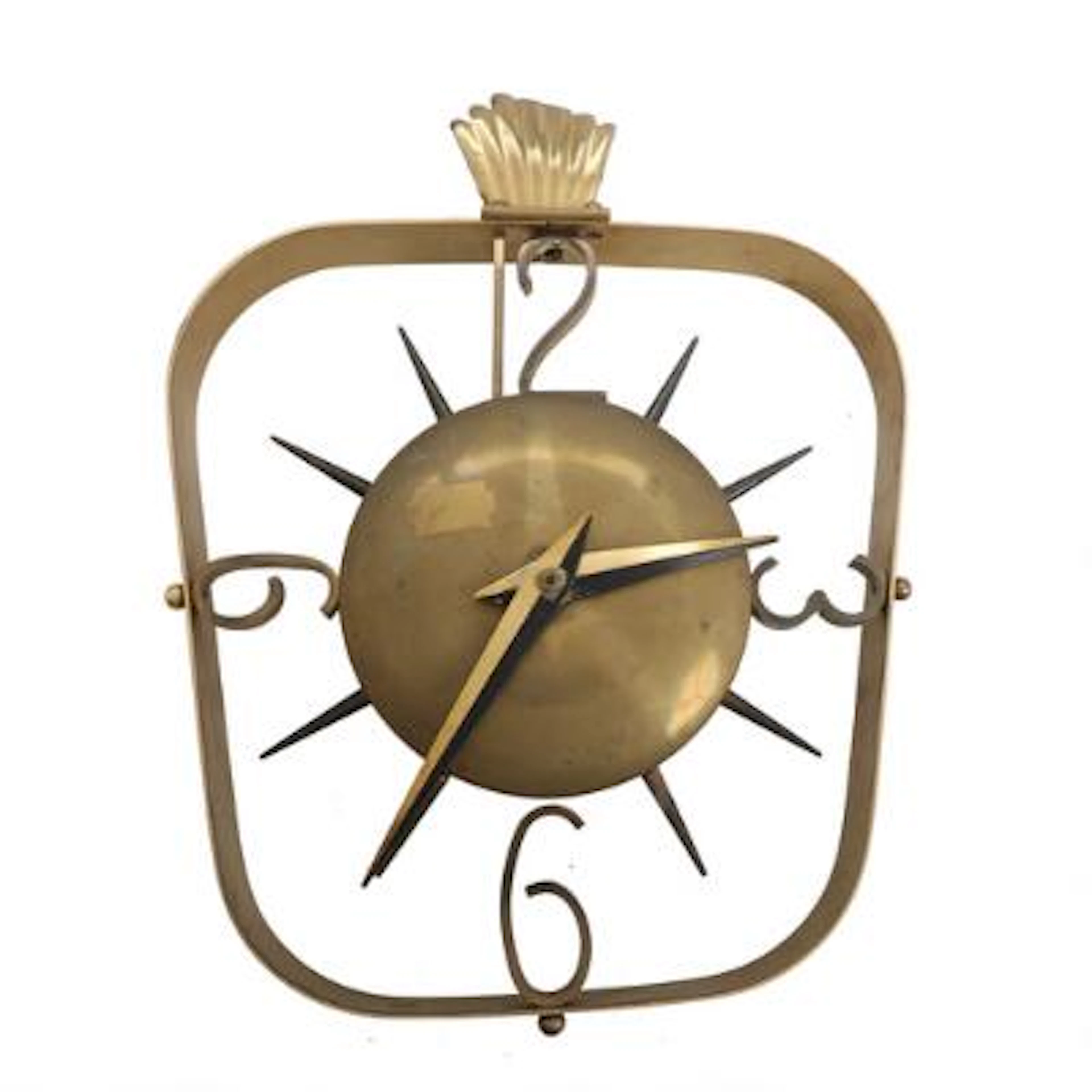 German design: Wall clock of patinated brass with electric Junghans