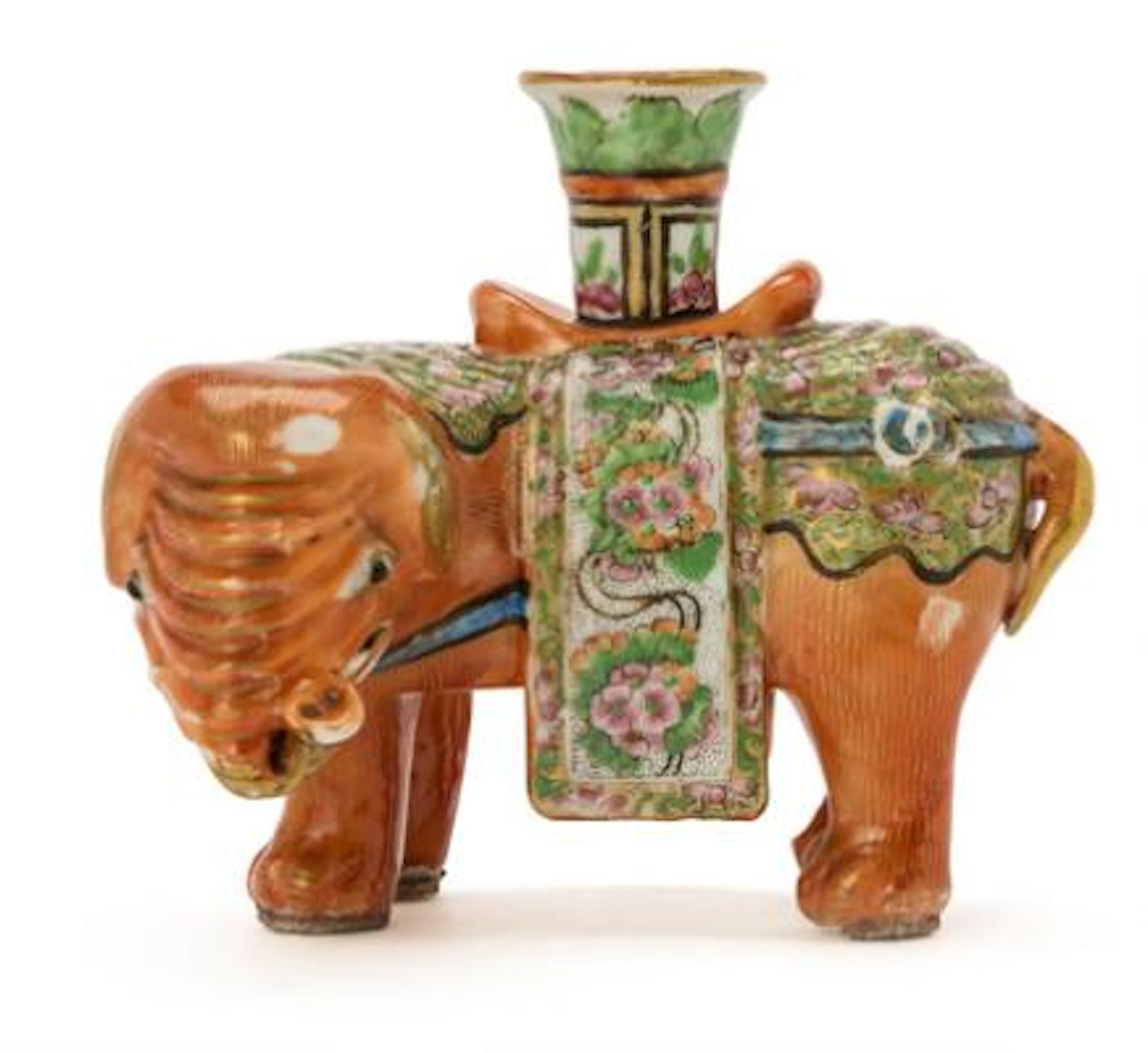 Chinese Canton candlestick in the form of an elephant. 19th century.