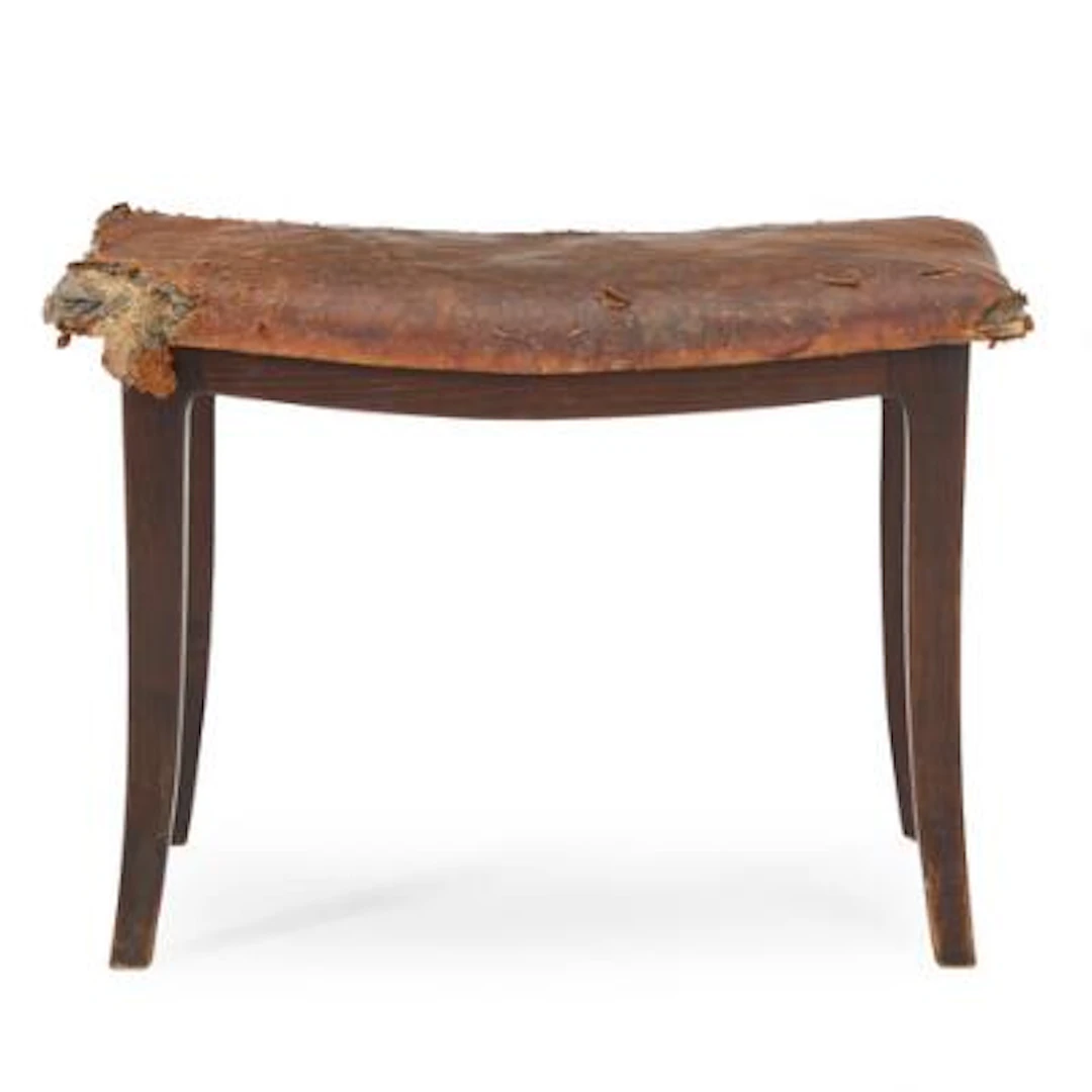 Danish cabinetmaker: Stool with stained elm frame, seat upholstered