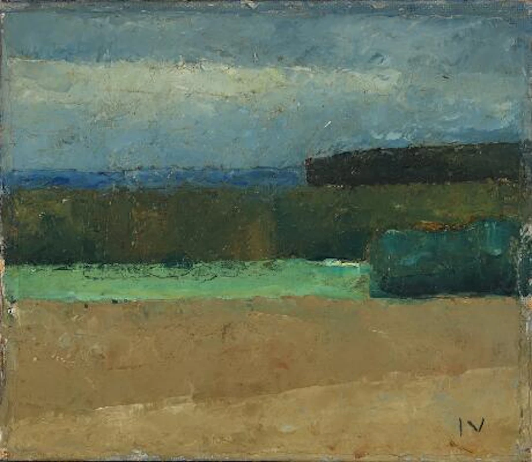 Jeppe Vontillius: Landscape. Signed IV. Oil on canvas. 24 x 29 cm.