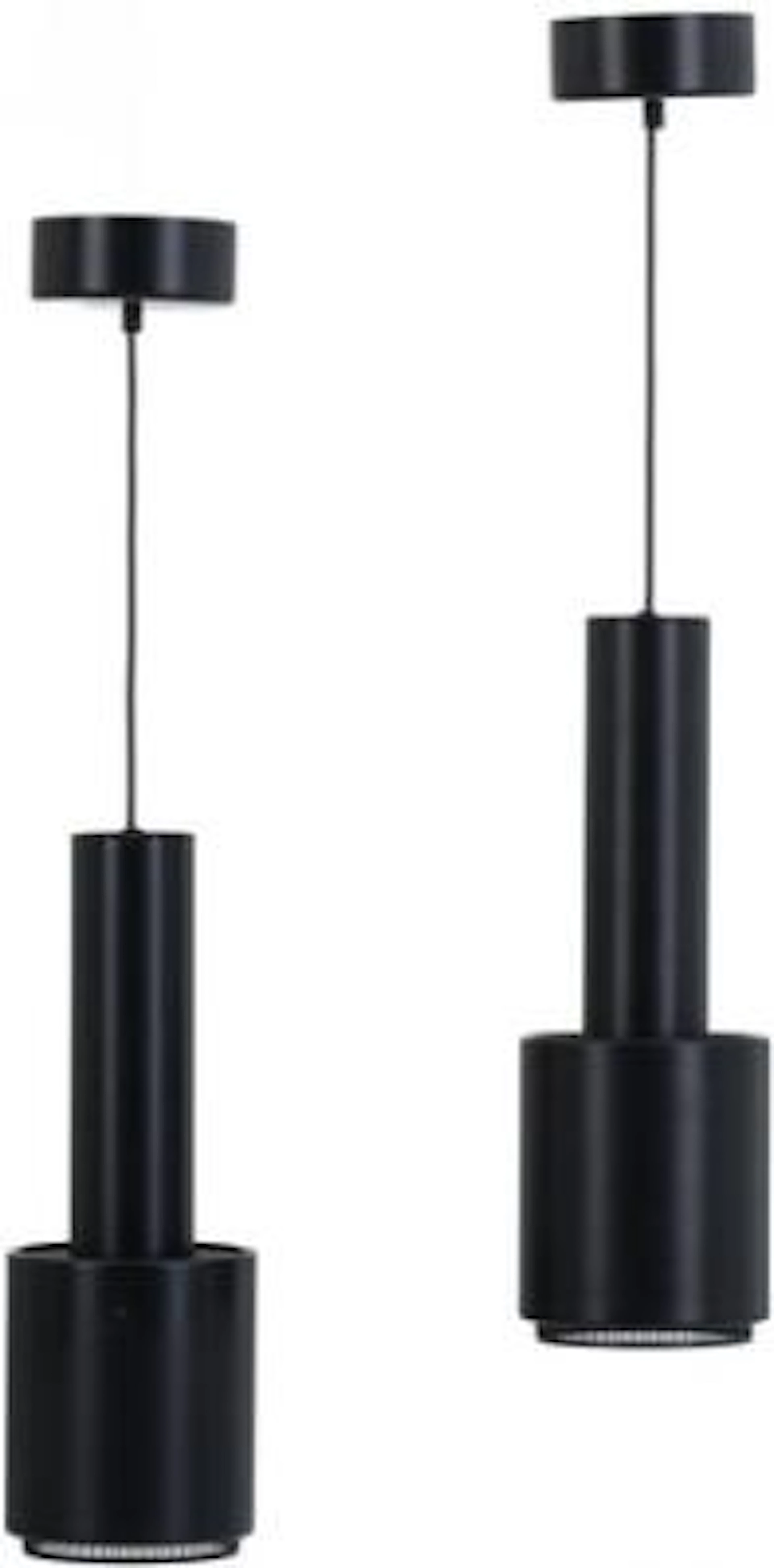 Alvar Aalto: "Handgrenade". A pair of black lacquered metal pendants.