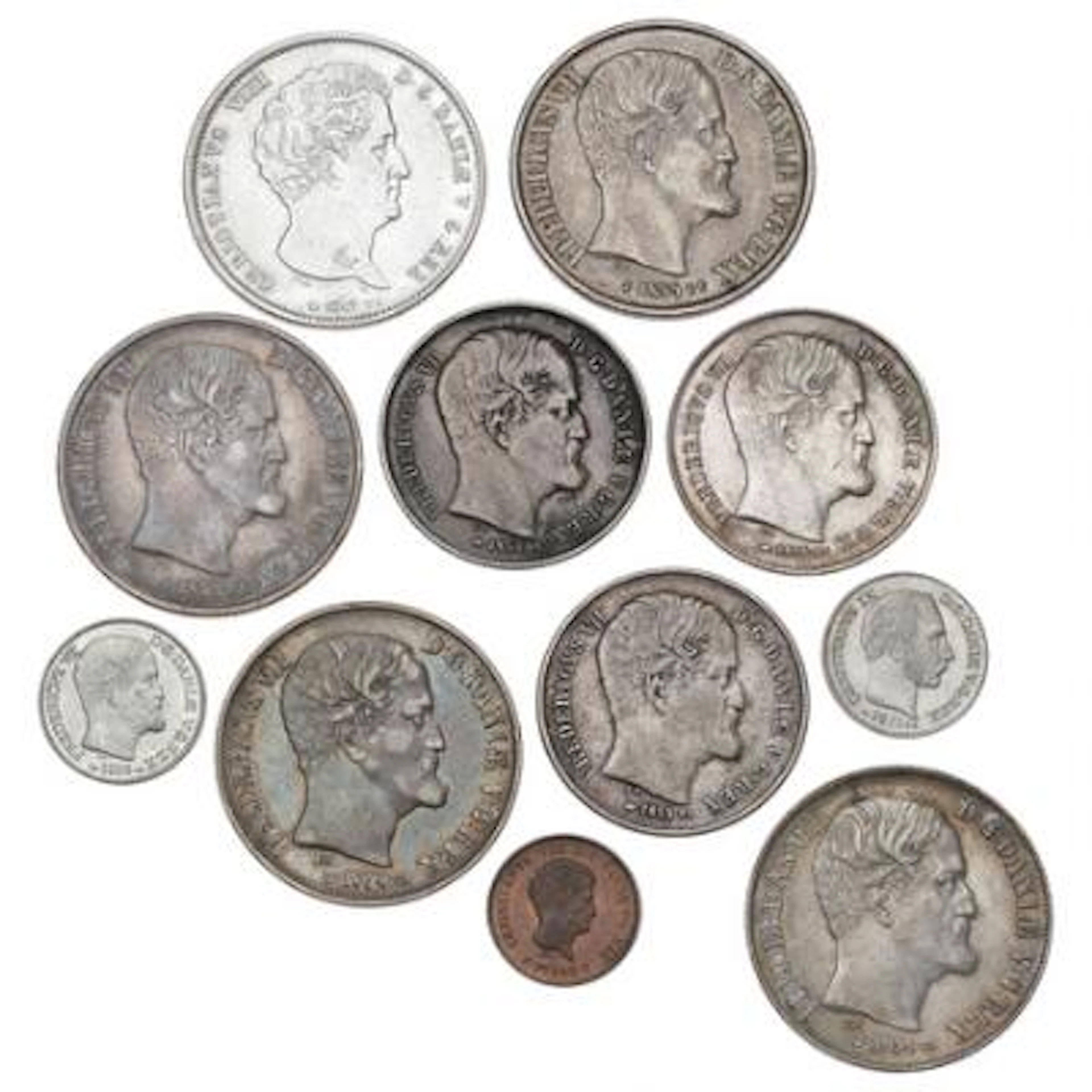 Christian VIII-Christian IX, collection of coins, in total 65 pcs