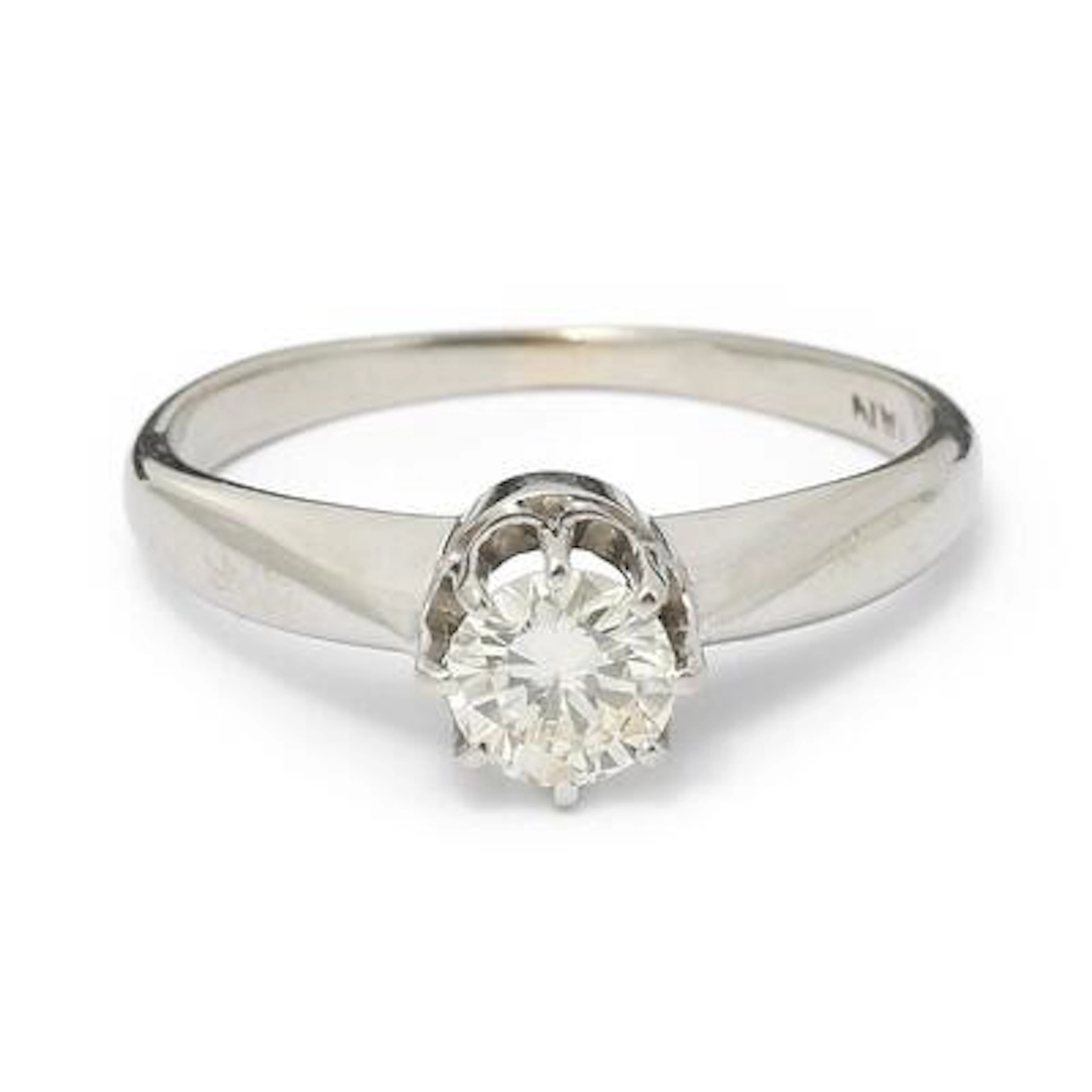 A solitaire diamond ring set with a brilliant-cut diamond, mounted