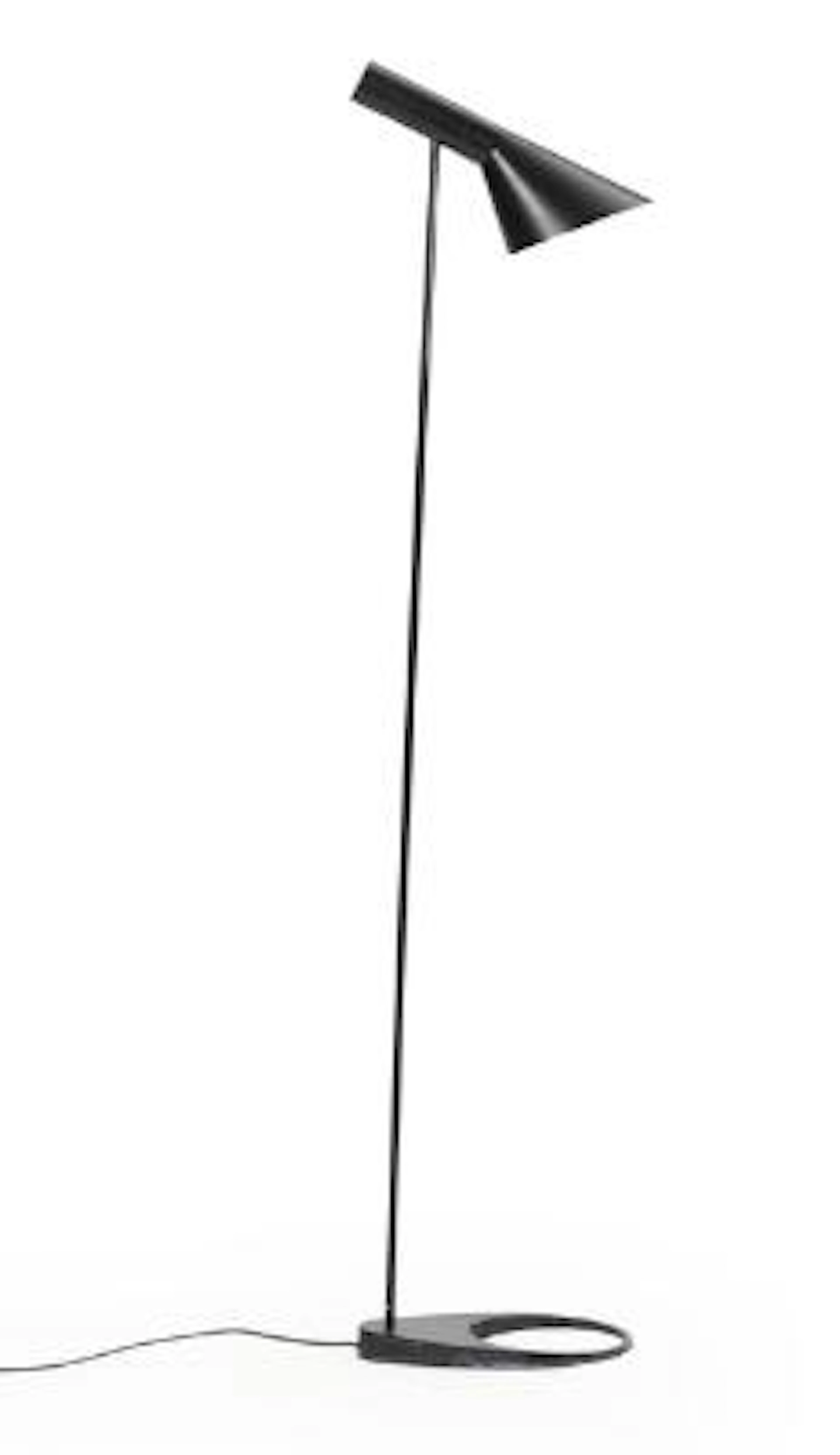 Arne Jacobsen: "AJ". A black lacquered metal floor lamp. Manufactured