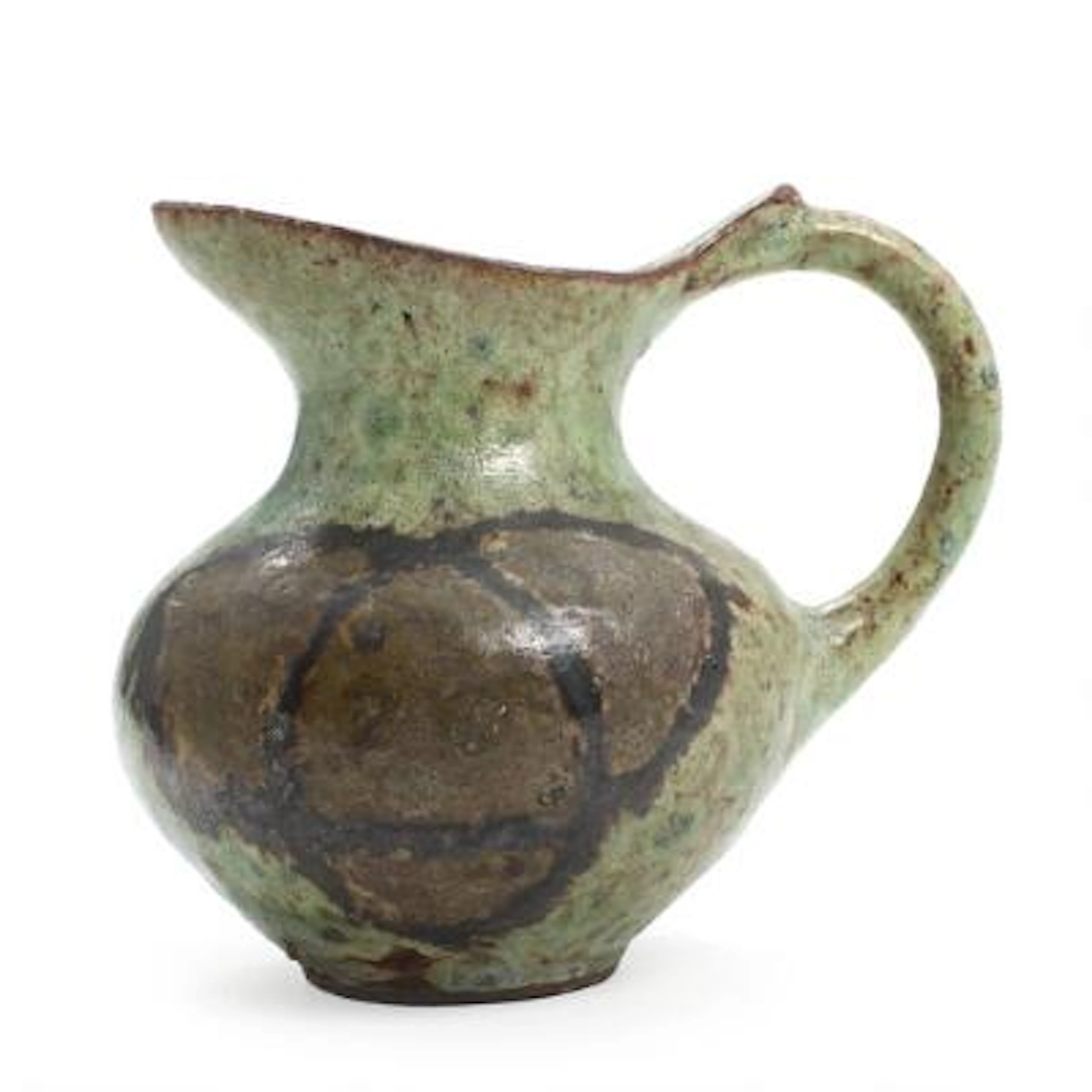 Lisbeth Munch-Petersen: Earthenware jug. Decorated in green glaze.