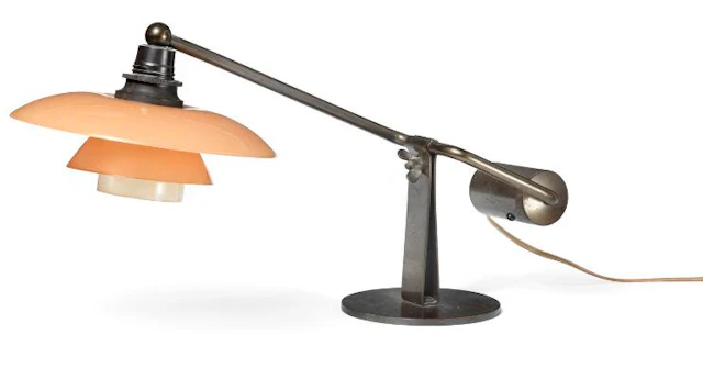 Poul Henningsen: “PH-2/1”. Browned brass tilting lamp. Bakelite socket