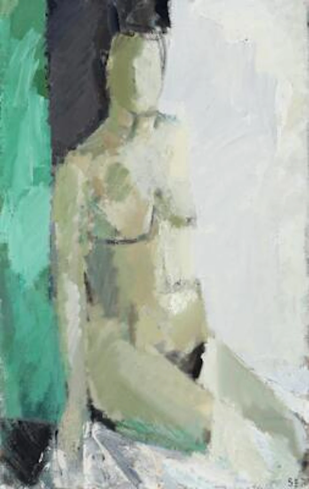 Svend Engelund: Interior with a naked female model. Signed SE 76.