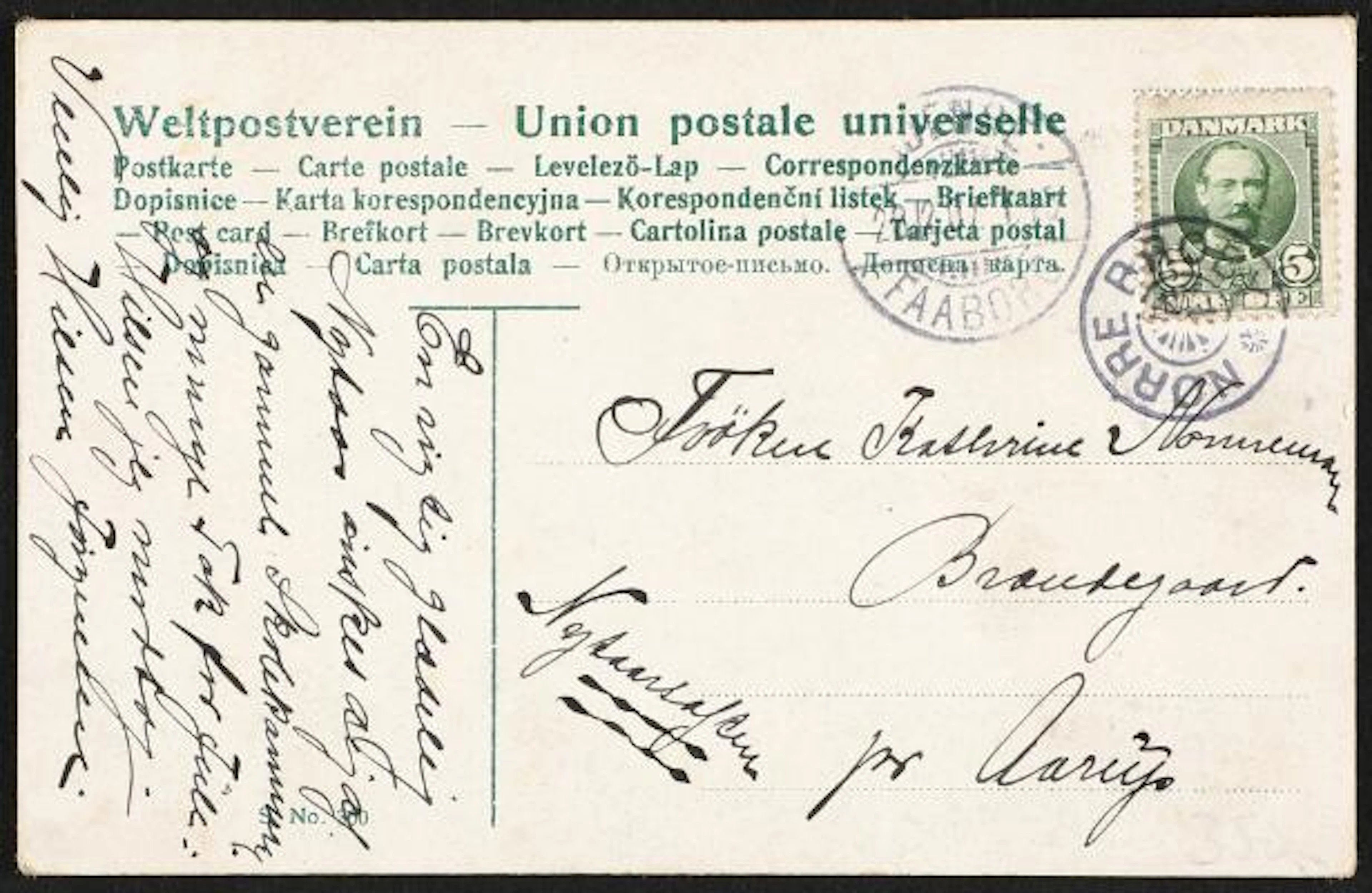 NØRRE BROBY. 1907. Frederik VIII. Postcard with star canc. NØRRE BROBY