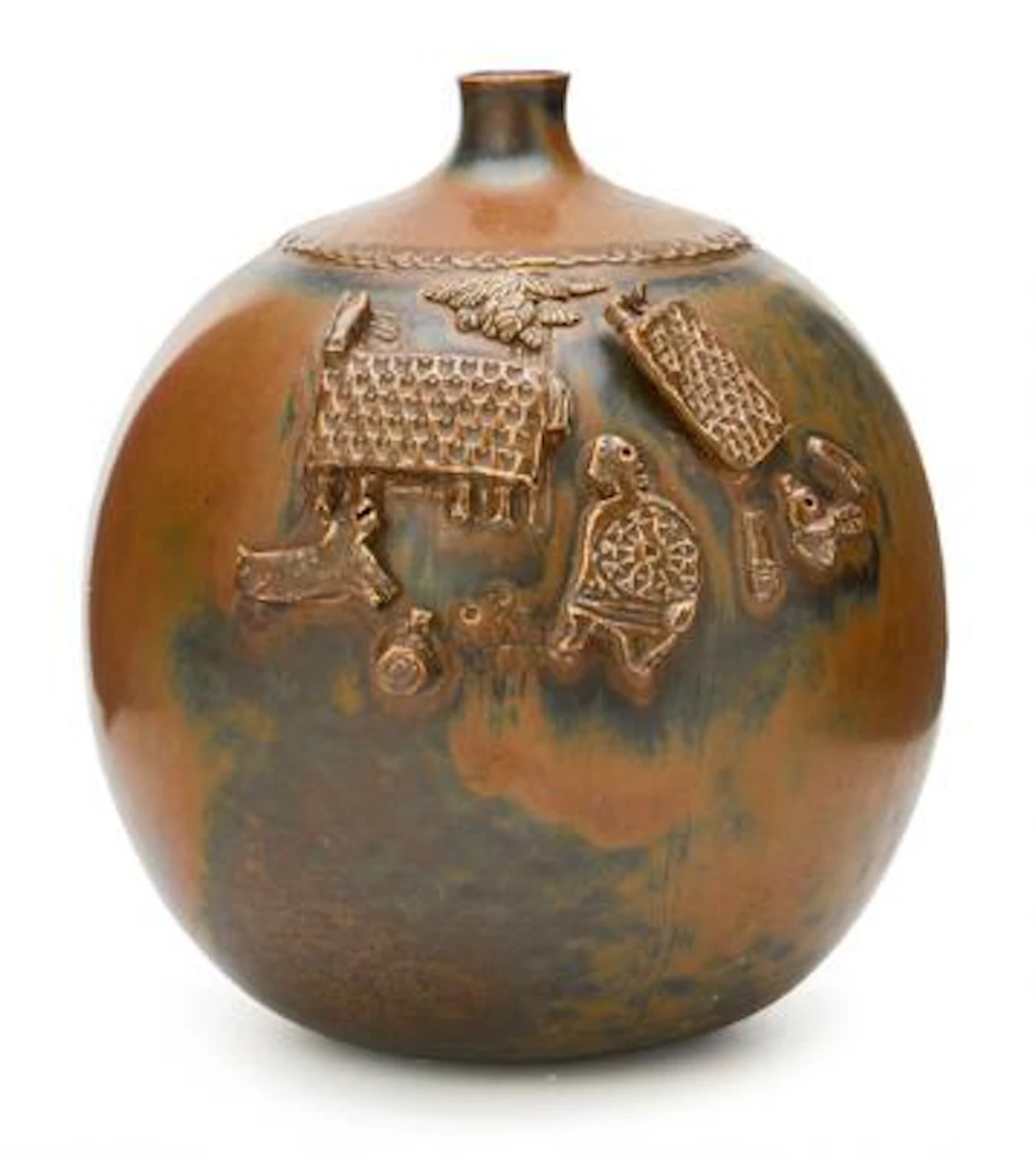 Stig Lindberg: Stoneware vase modelled with animals and figures in