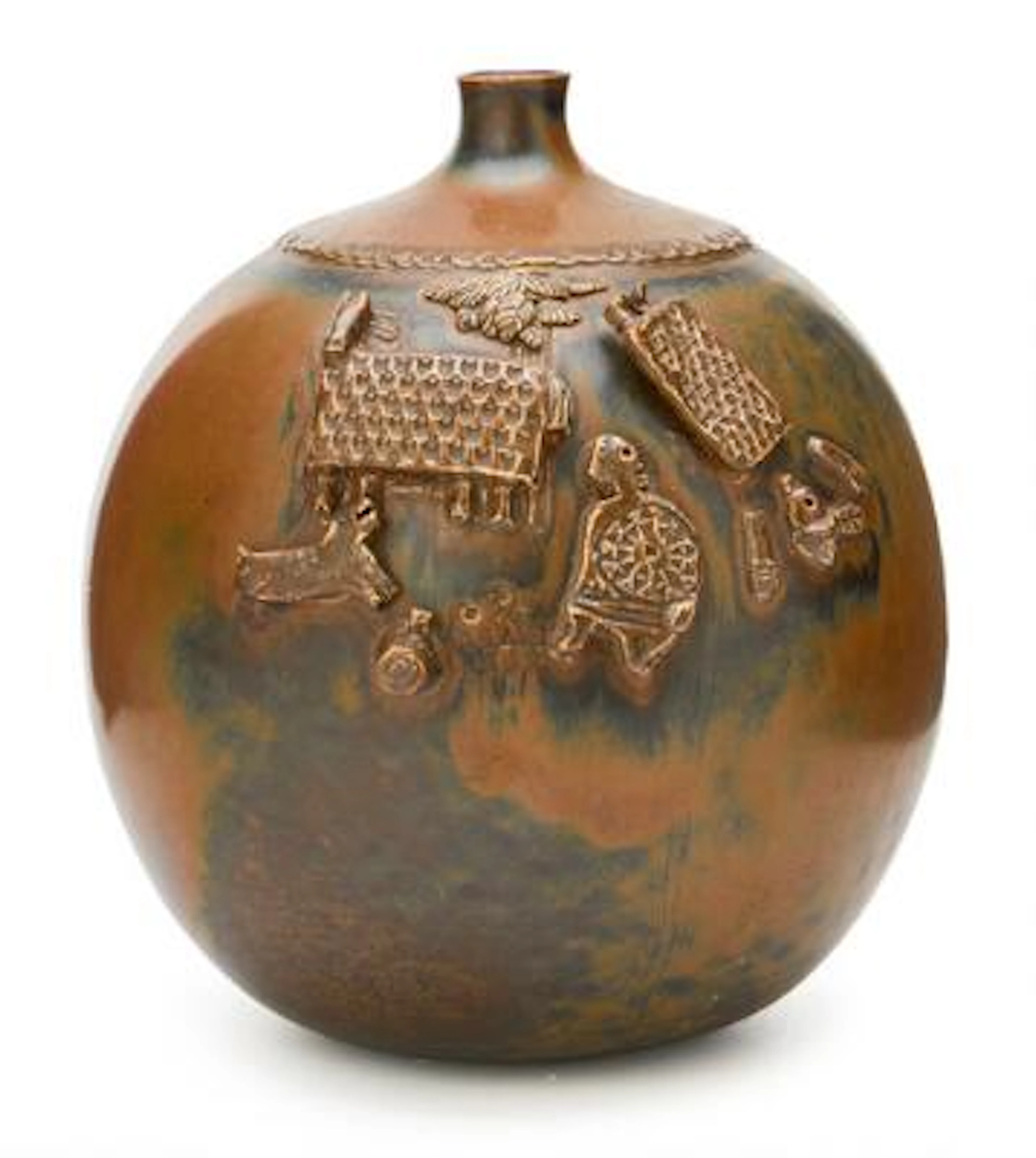Stig Lindberg: Stoneware vase modelled with animals and figures in