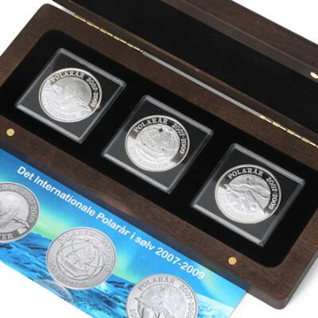 Polar Coins, 100 kr 2007, 2008 and 2009, Polar Bear, Sirius and Northern
