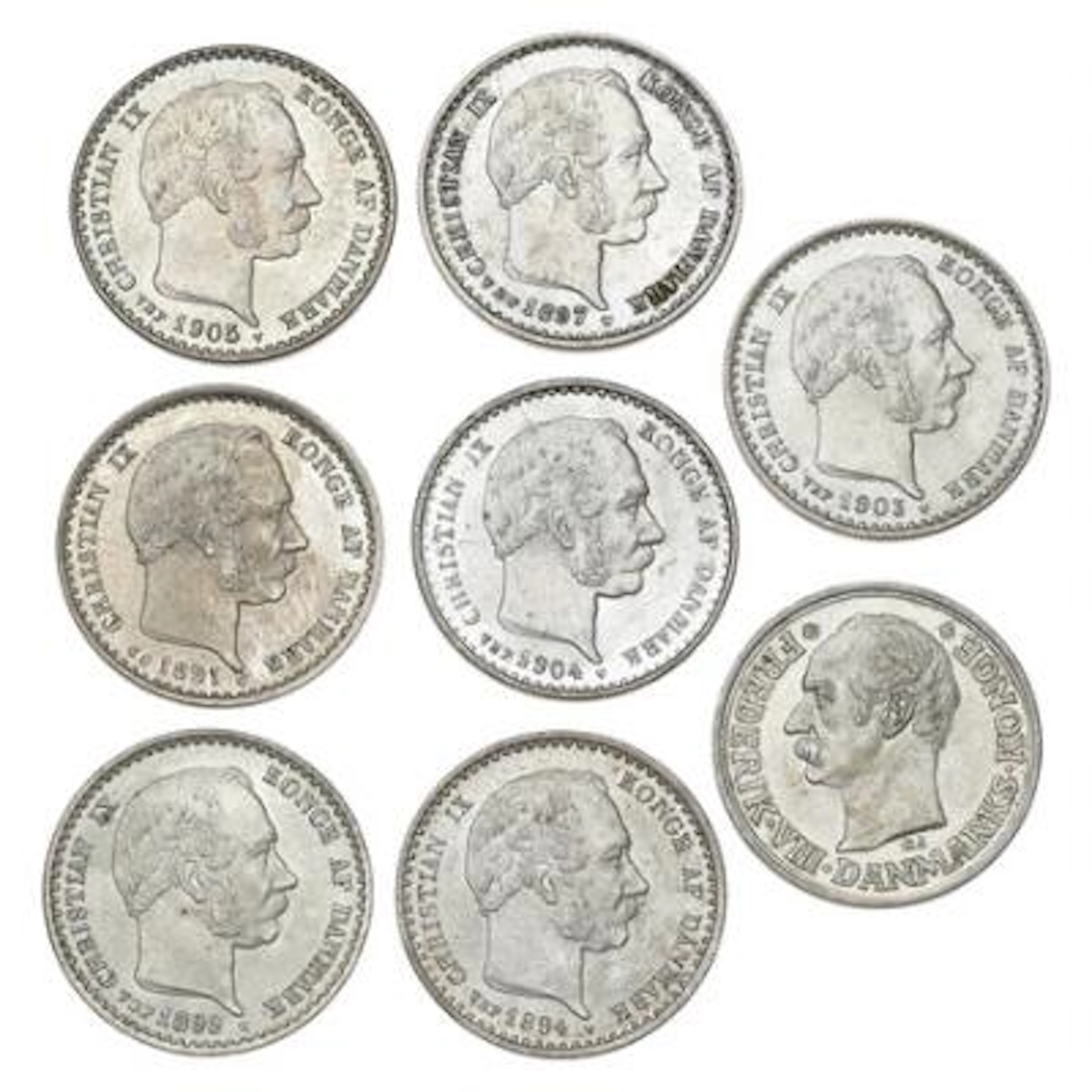 Christian IX-Frederik VIII, 10 øre 1891, 1894, 1897, 1899, 1903, 1904