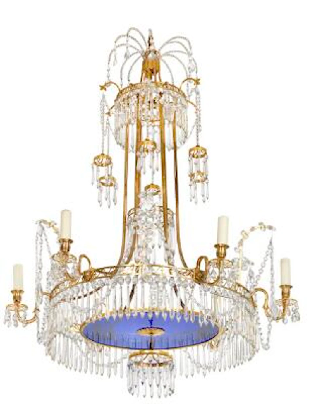 A German chandelier. Louis XVI form, c. 1900. H. 106 cm. Diam. 80