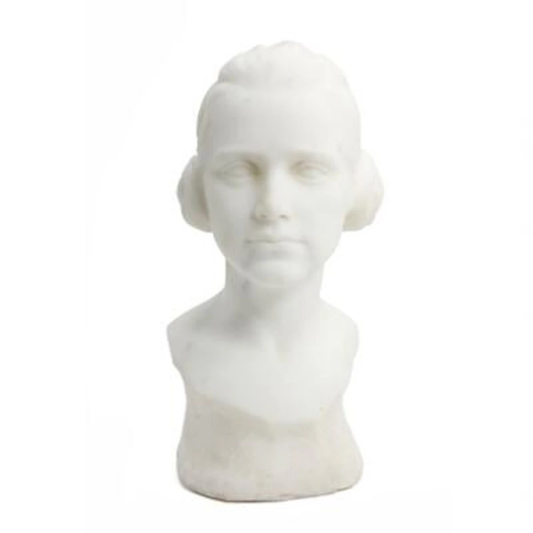 Elna Borch: A white alabaster bust of a young woman. Signed E. Borch.