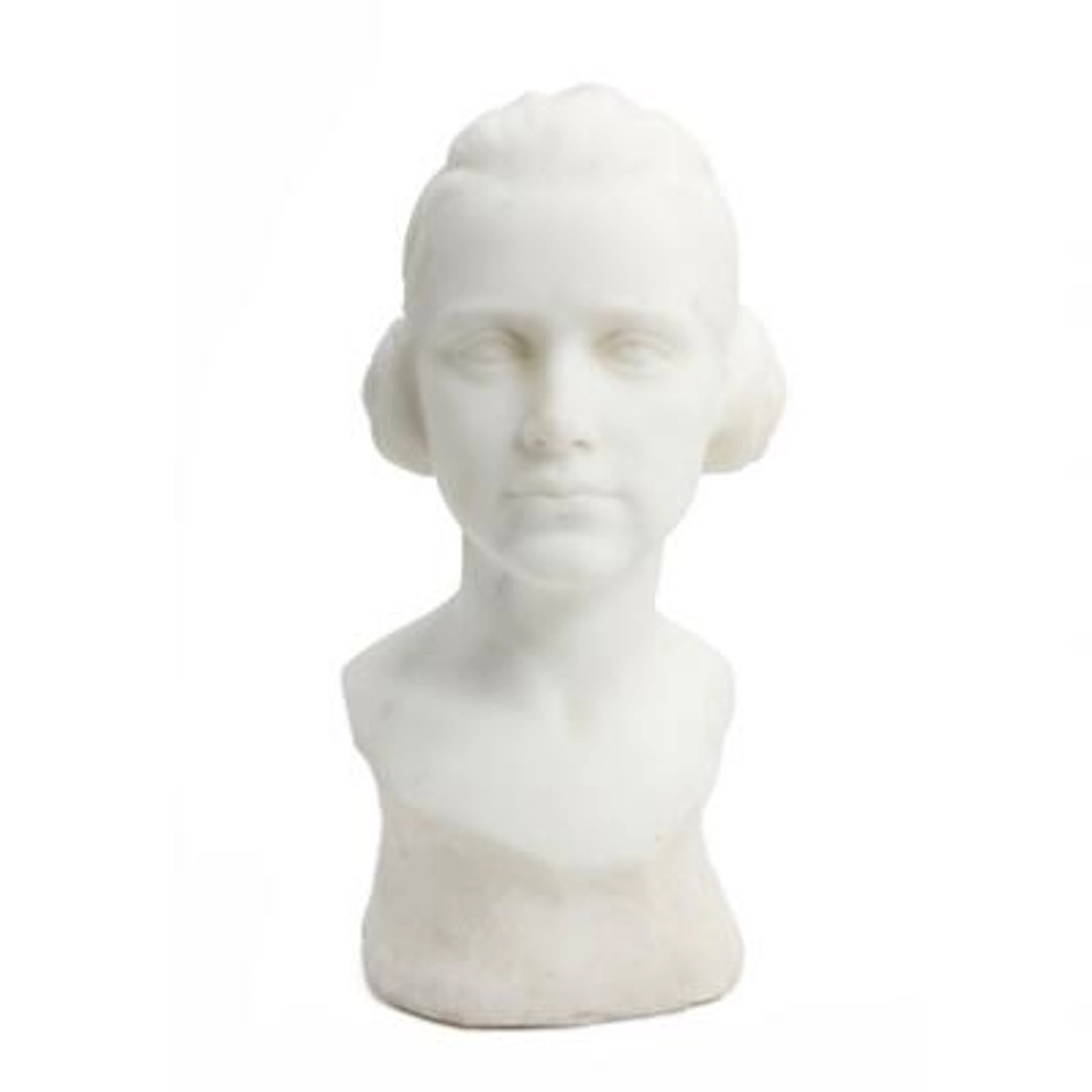 Elna Borch: A white alabaster bust of a young woman. Signed E. Borch.