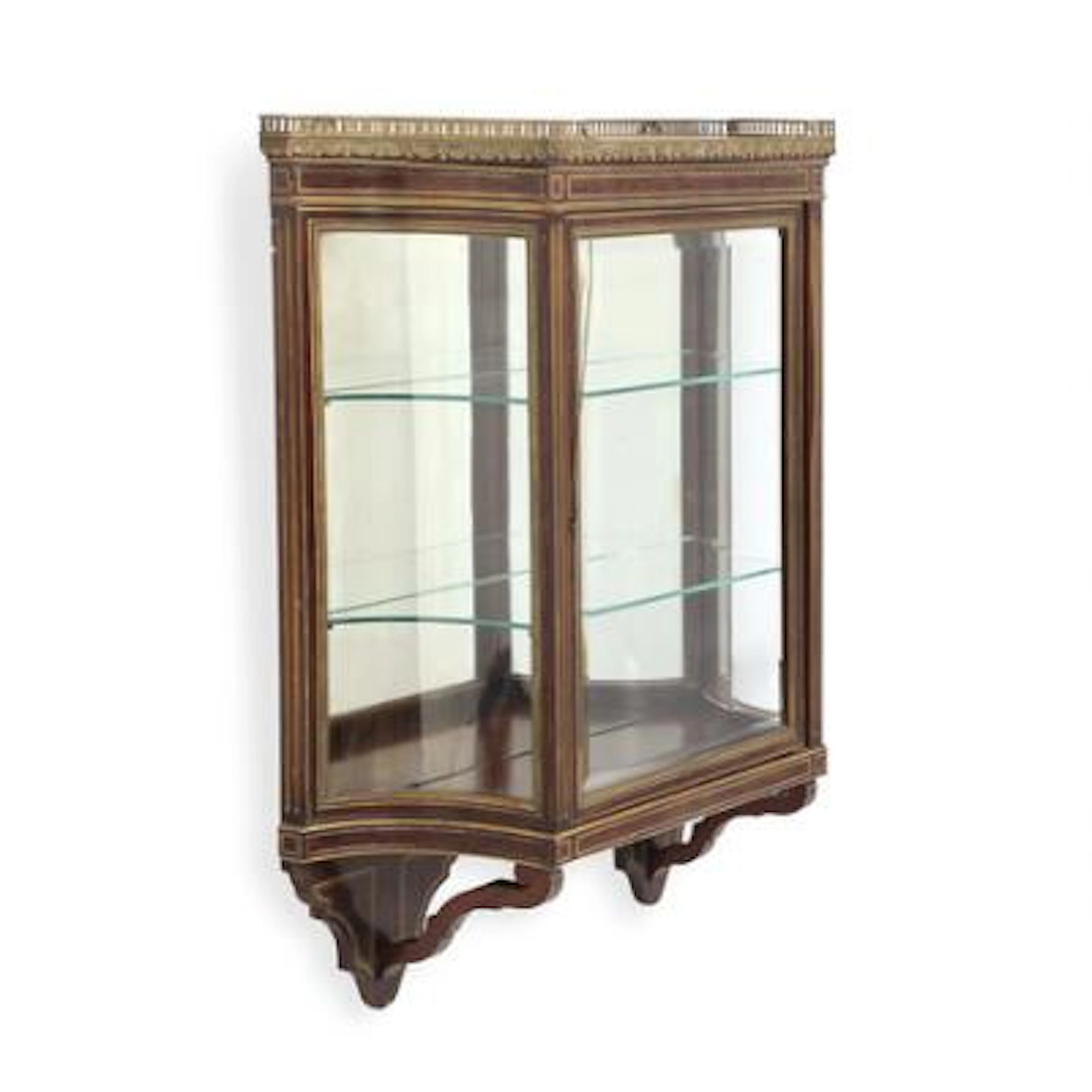 A French Louis XVI style mahogany wall display cabinet, inlaid with