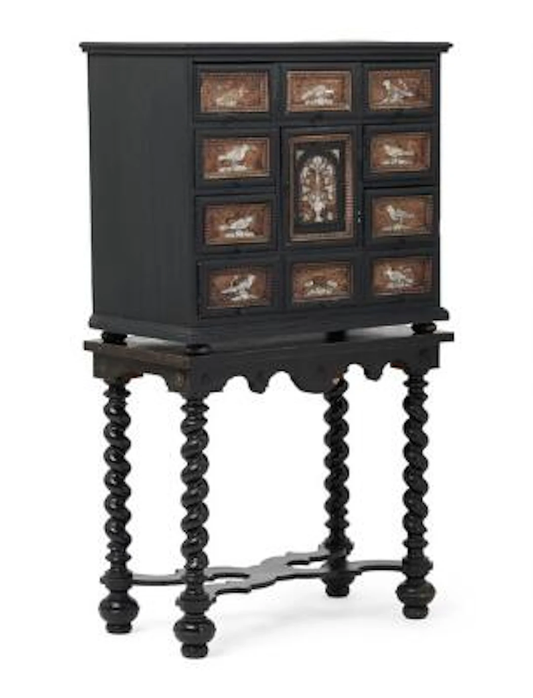 An Italian cabinet. Baroque form, c. 1900. Cabinet H. 70 cm. W. 82