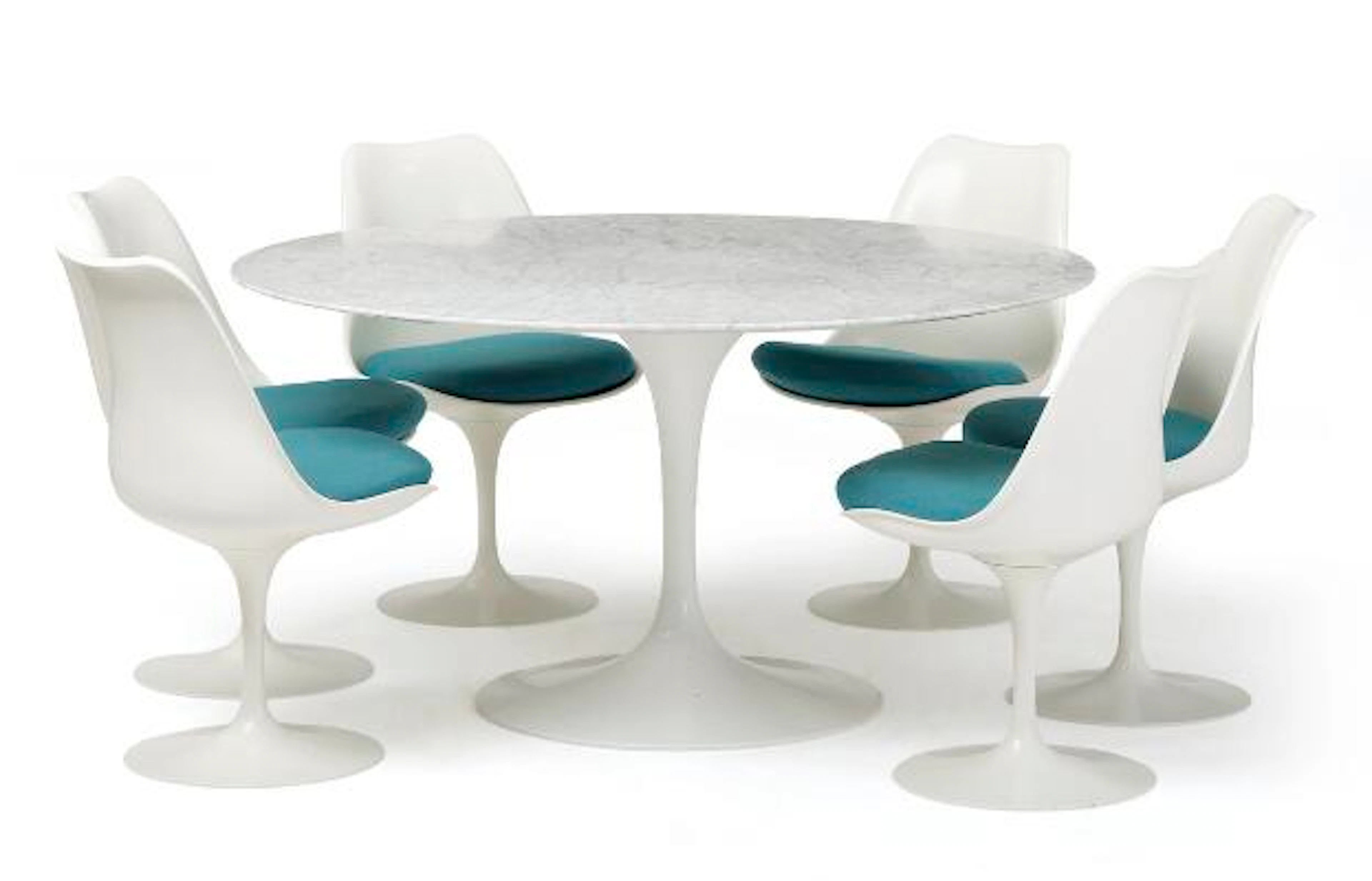 Eero Saarinen: "Tulip". Set of six chairs and table with circular