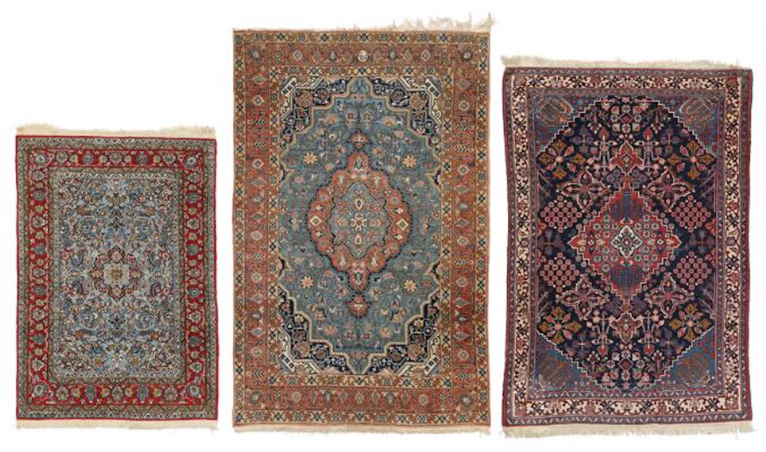 Three Persian rugs. Two Qum rugs and Djoshaghan. 156 x 110 cm. 136