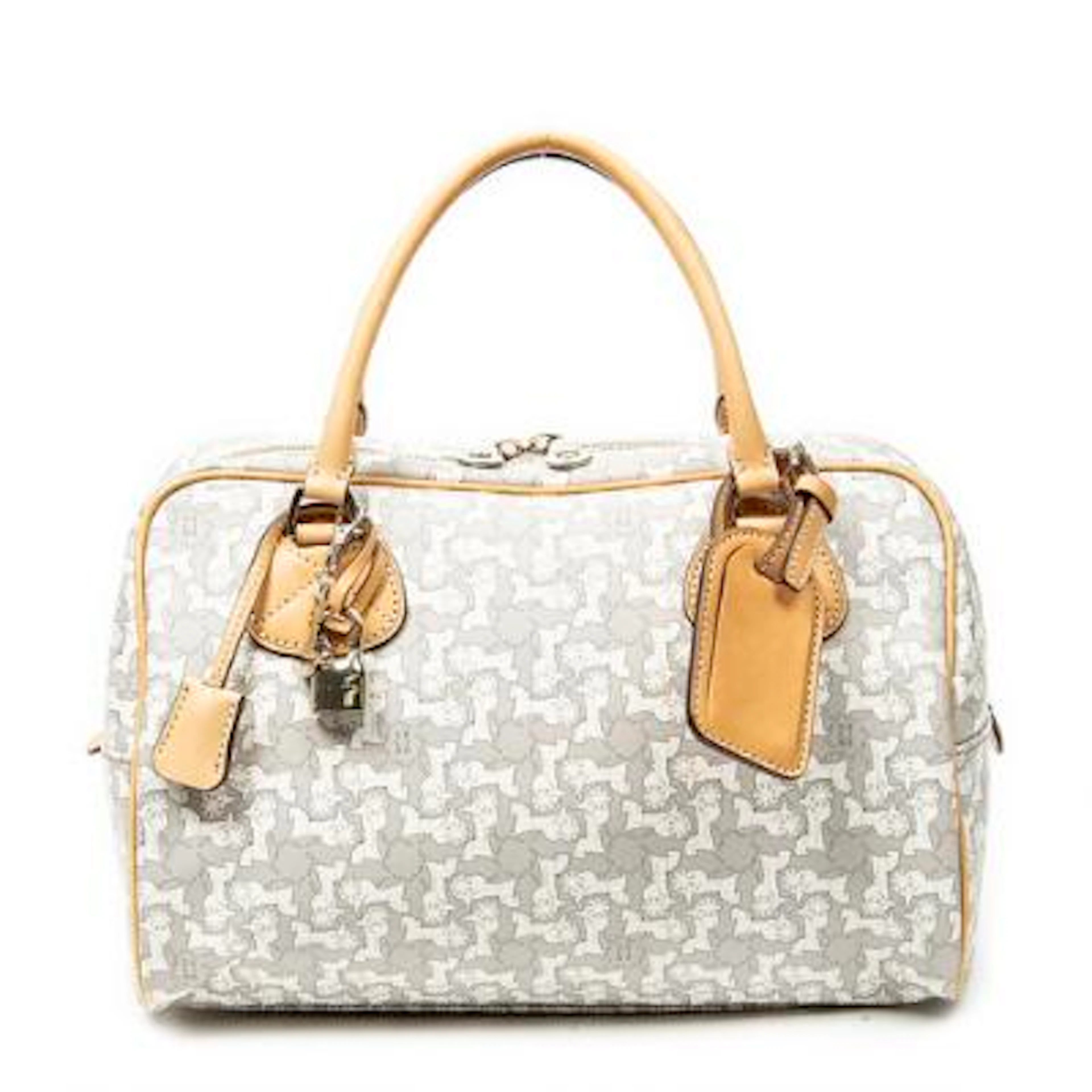 Celine: A "Zip Boston" bag in grey and white monogram coated canvas