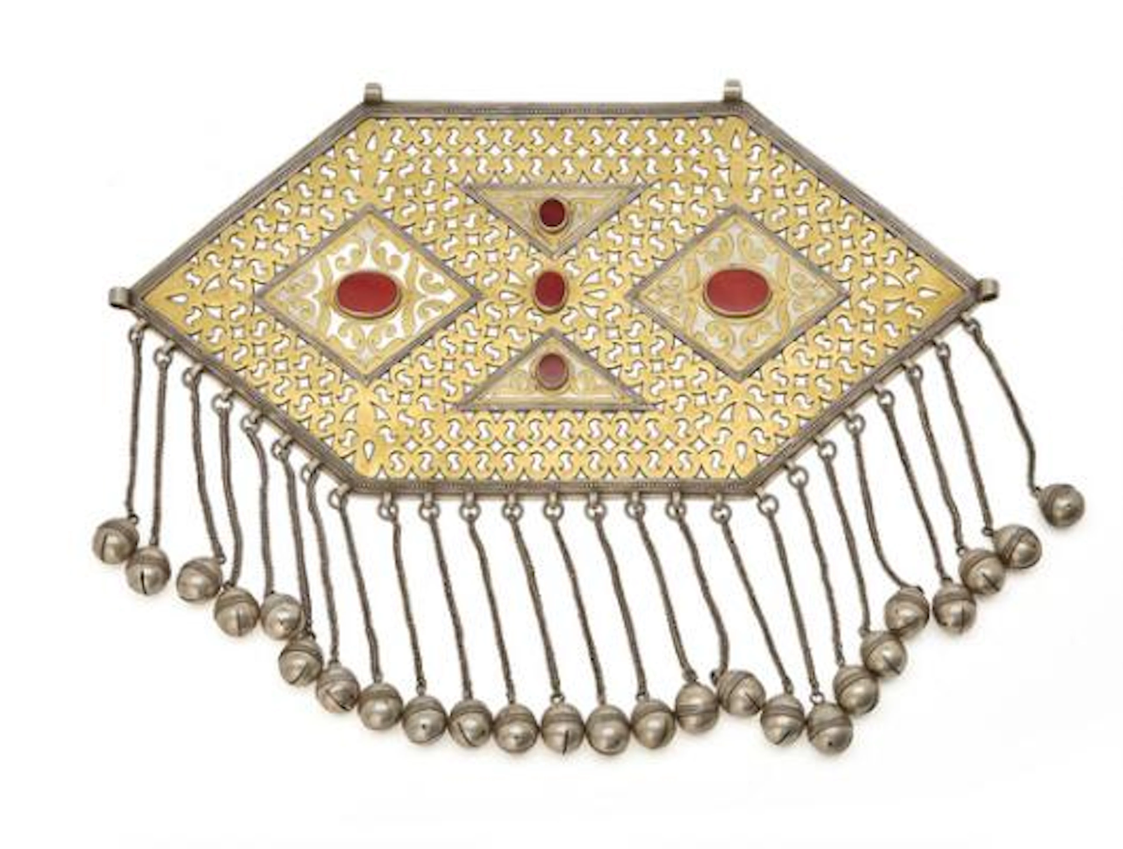 An early 20th century large gilt silver Tekke chest ornament (Gonzuk)