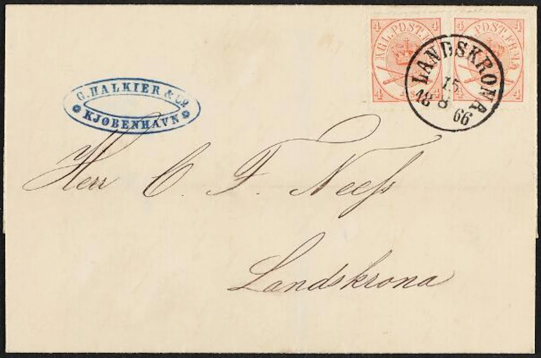 1864. 4 sk. 5b.print. 2 copies on cover to Sweden with swedish canc.