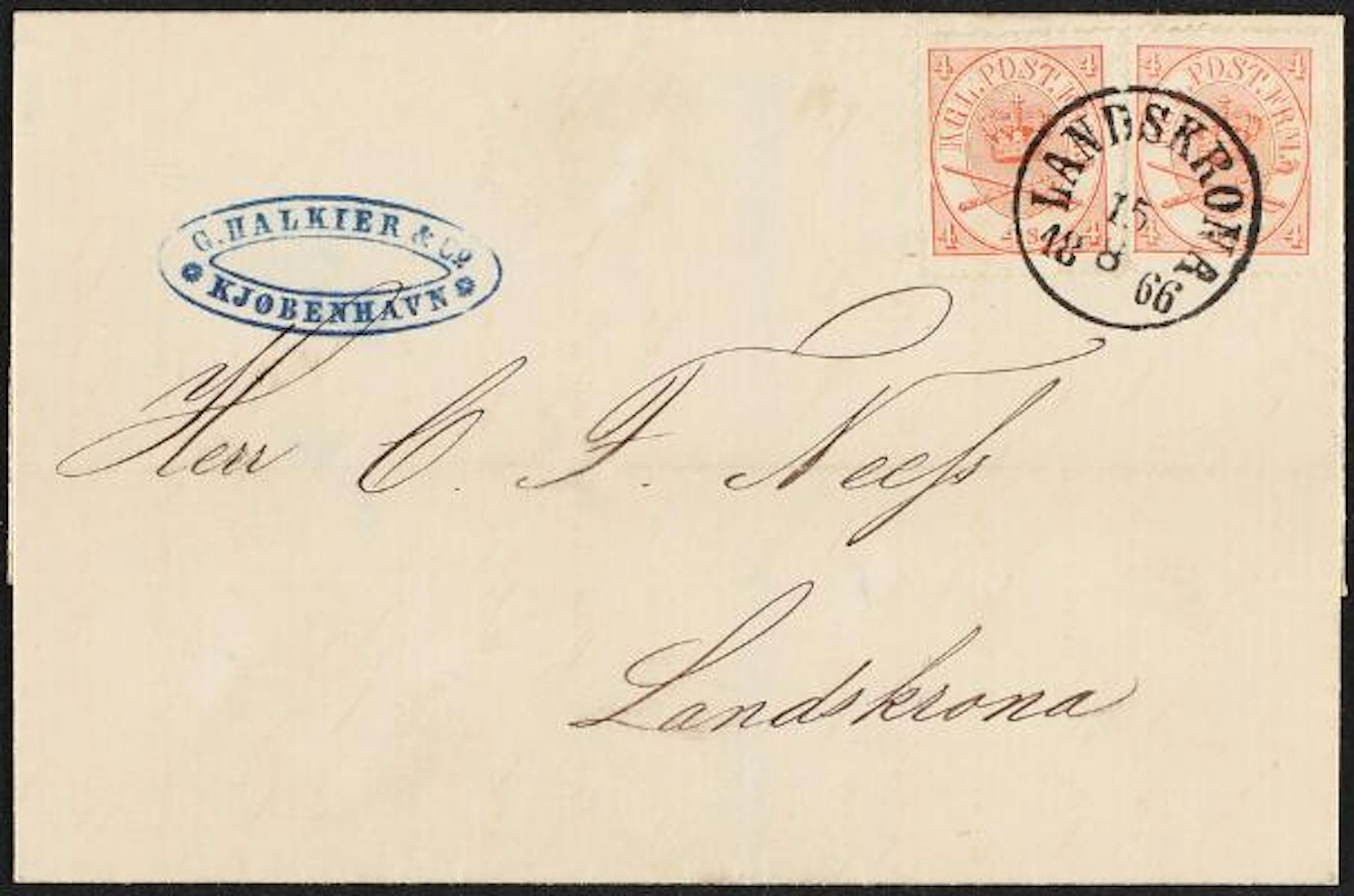 1864. 4 sk. 5b.print. 2 copies on cover to Sweden with swedish canc.