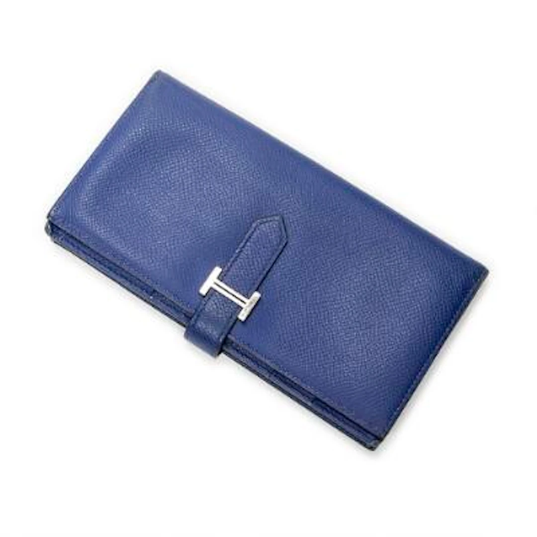Hermès: "Bearn Wallet" purse in blue Epsom-leather with palladium