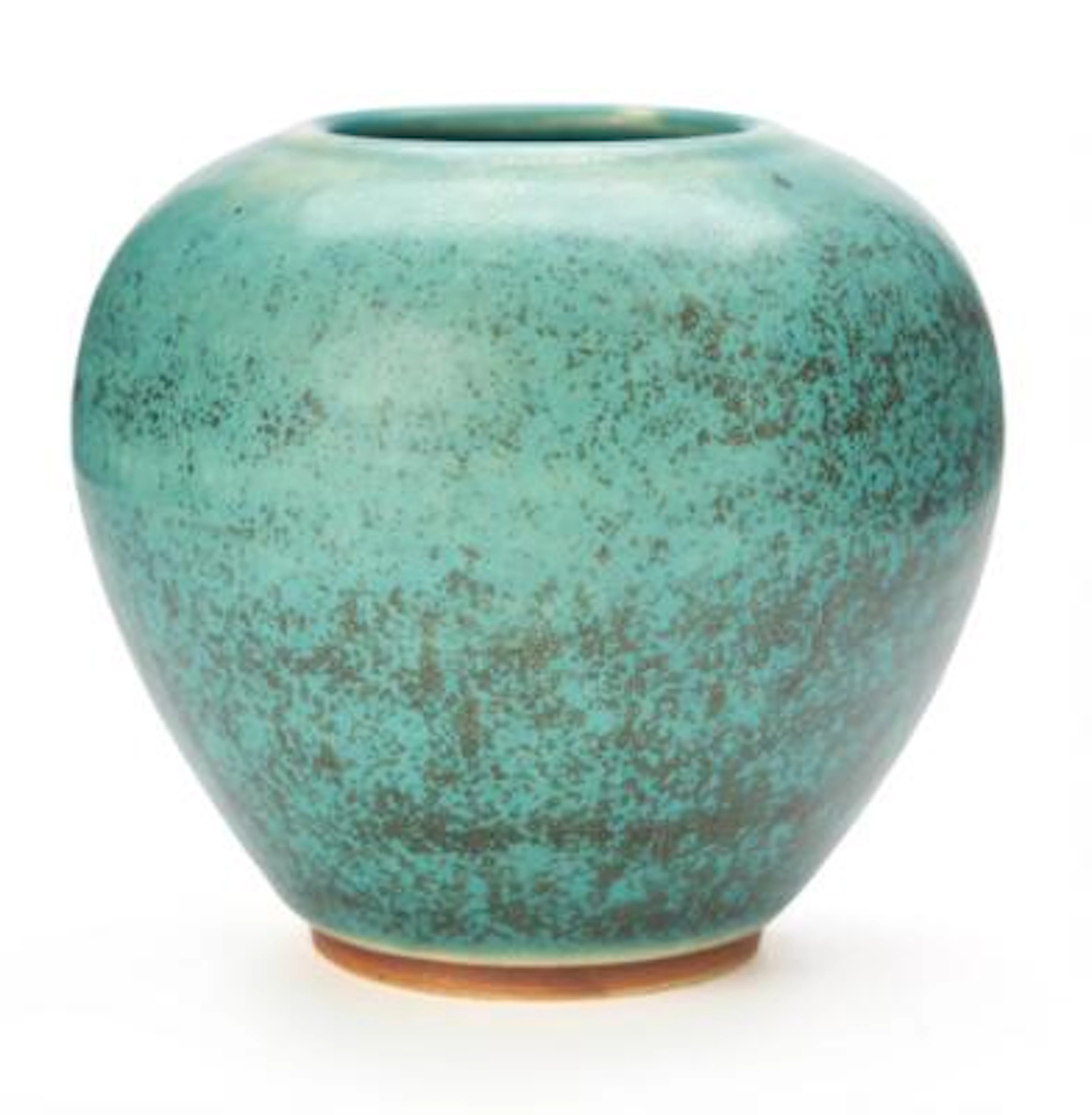 Saxbo: A round stoneware vase decorated with turquoise-blue glaze.