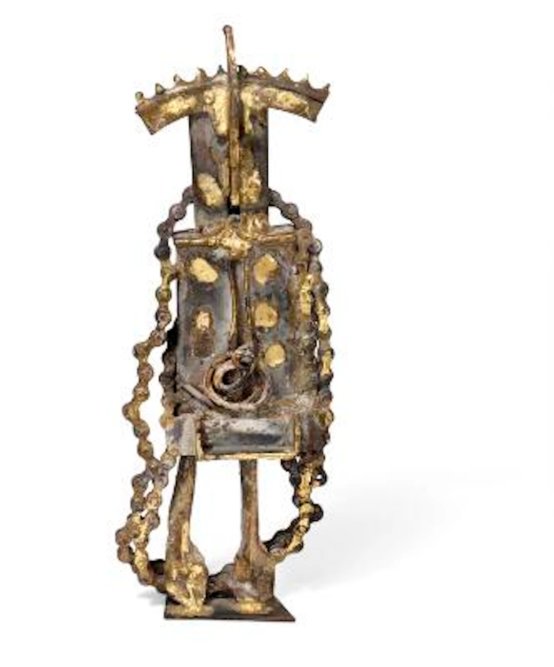 Robert Jacobsen: Untitled, standing figure. Iron with leaf gold. H.