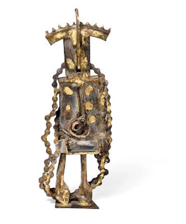 Robert Jacobsen: Untitled, standing figure. Iron with leaf gold. H.