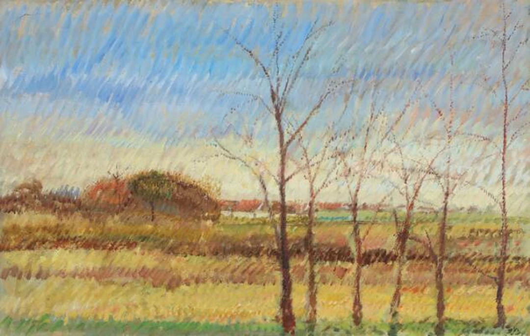 Jørgen Bjulver: Spring Landscape. Signed JB. Oil on canvas. 65 x 110