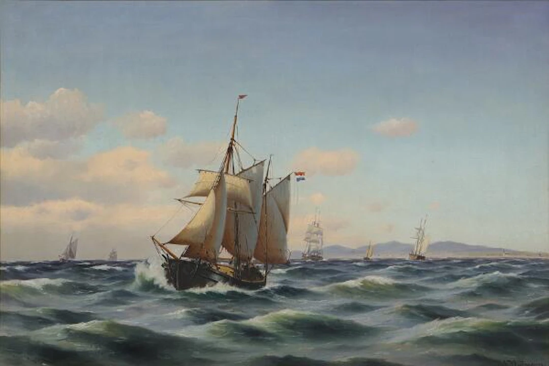 Johan Neumann: Sailing Ships on the Øresund, with Kullen in the Background.