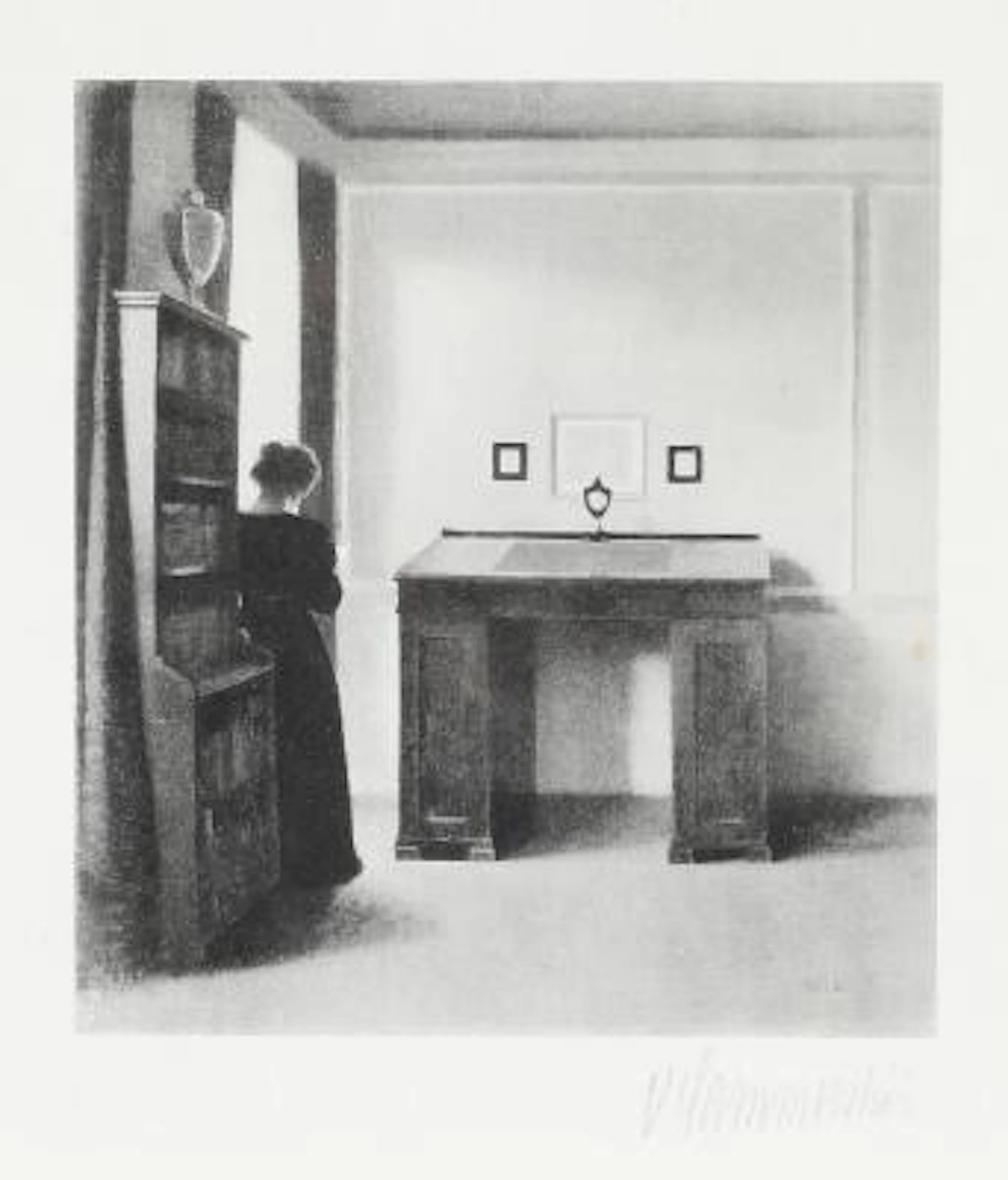 Vilhelm Hammershøi: The writing desk, 1899. Signed V. Hammershøi.