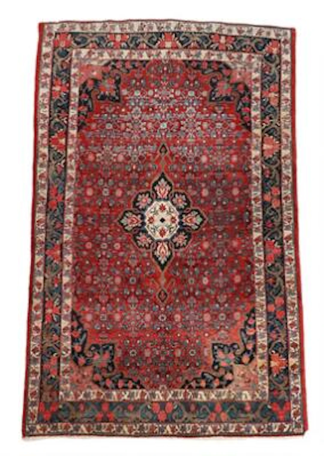 Bidjar carpet, Persia. Medallion on red ground with Herati pattern.
