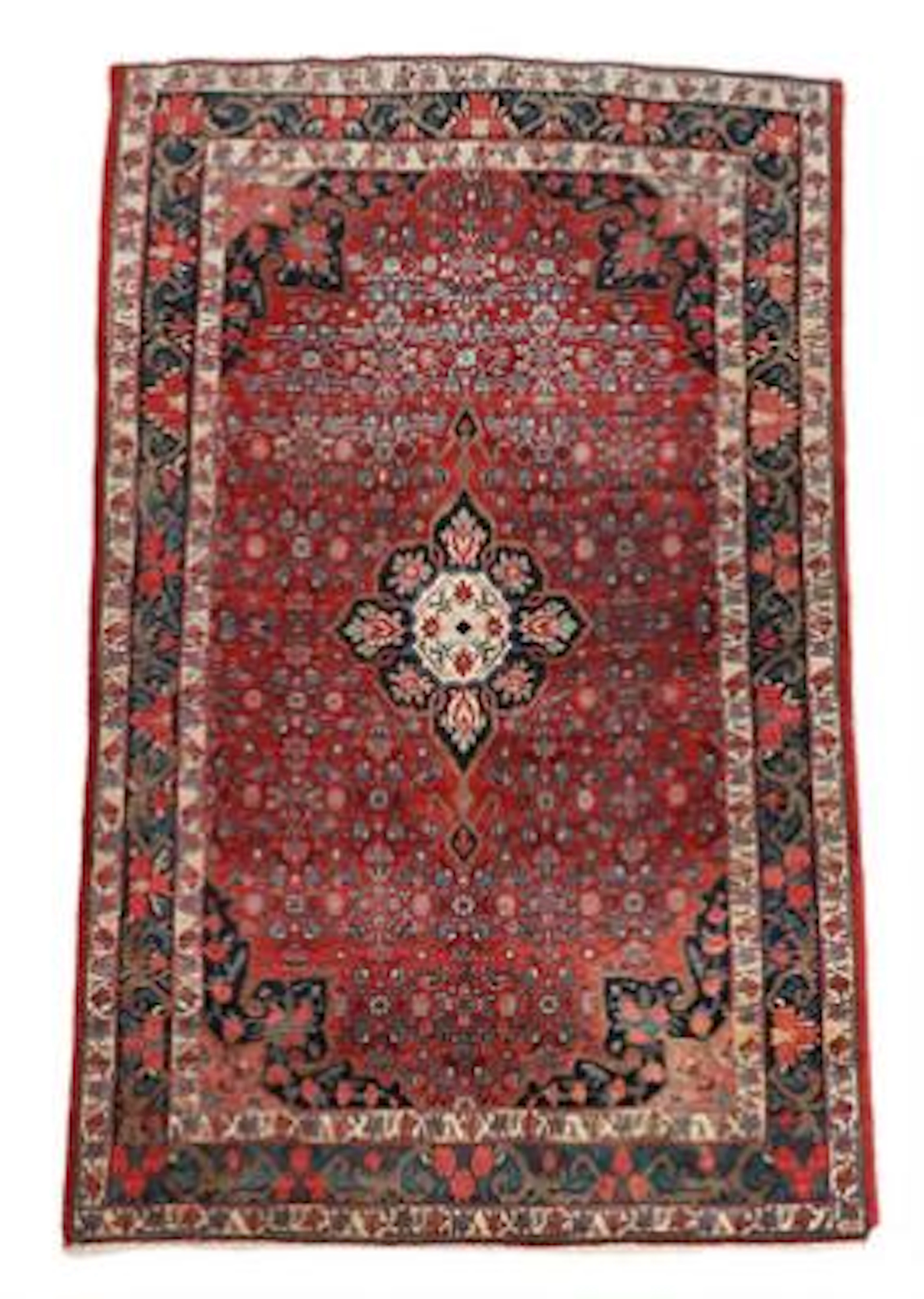 Bidjar carpet, Persia. Medallion on red ground with Herati pattern.