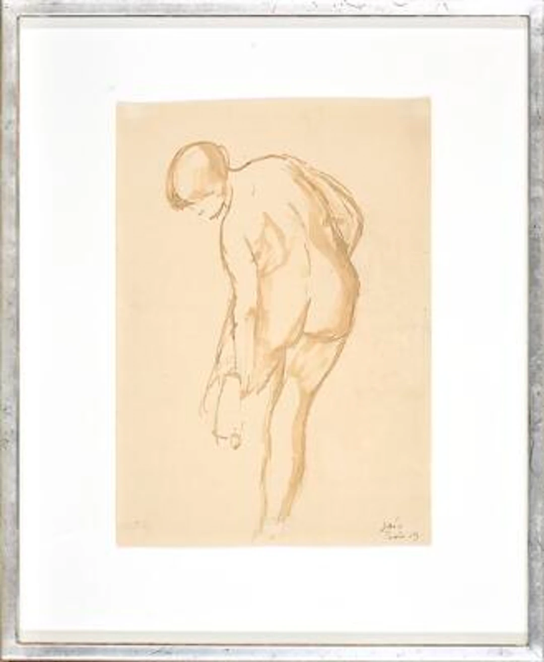 Jais Nielsen: Female model. Signed Jais Paris 13. Watercolour on paper.