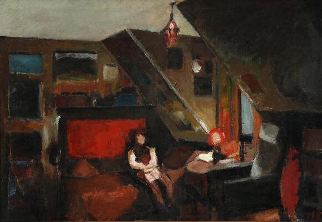 Søren Hjorth-Nielsen: Interior. Signed HN. Oil on canvas. 61 x 89