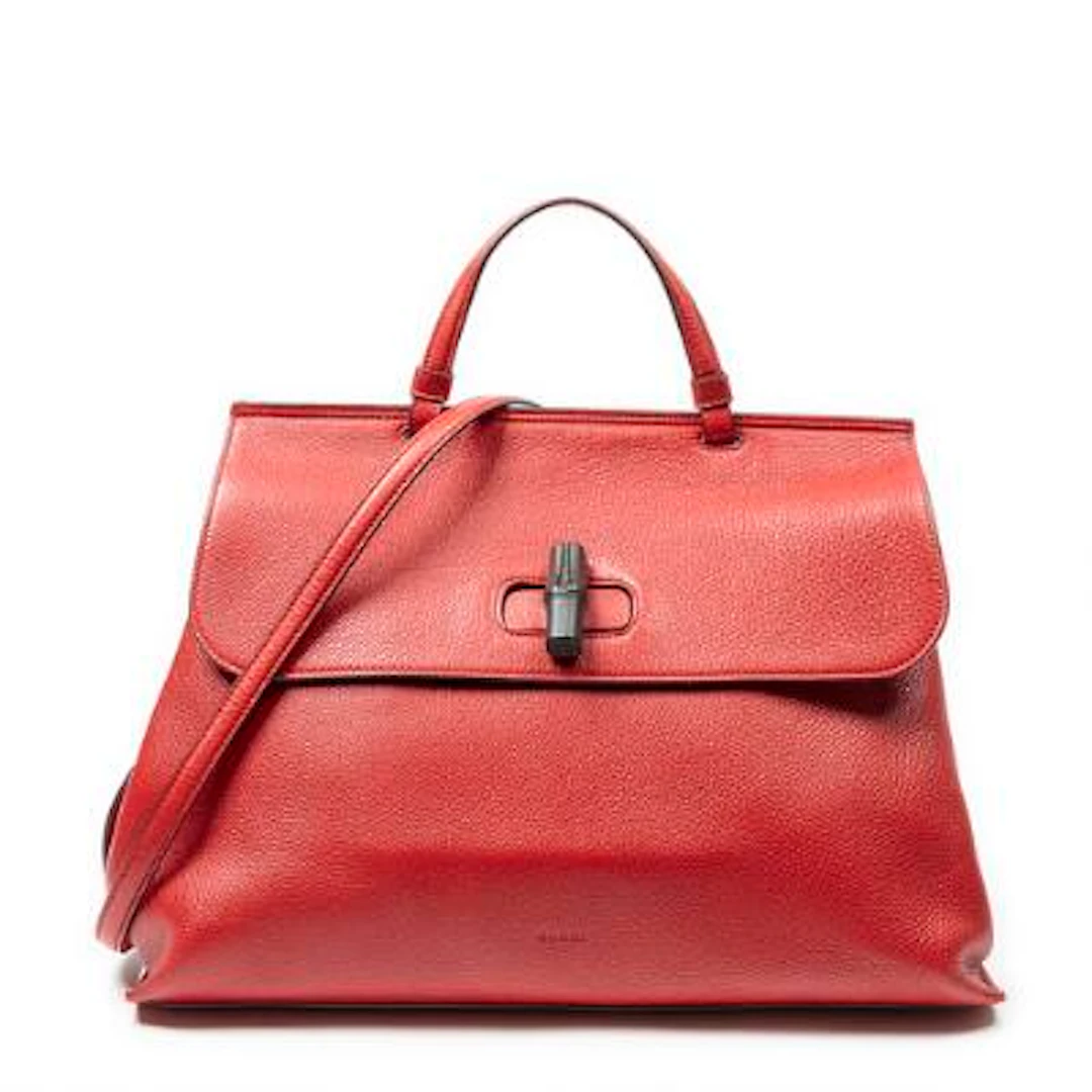 Gucci: A "Jacquard Tote" of red leather with silver-tone hardware
