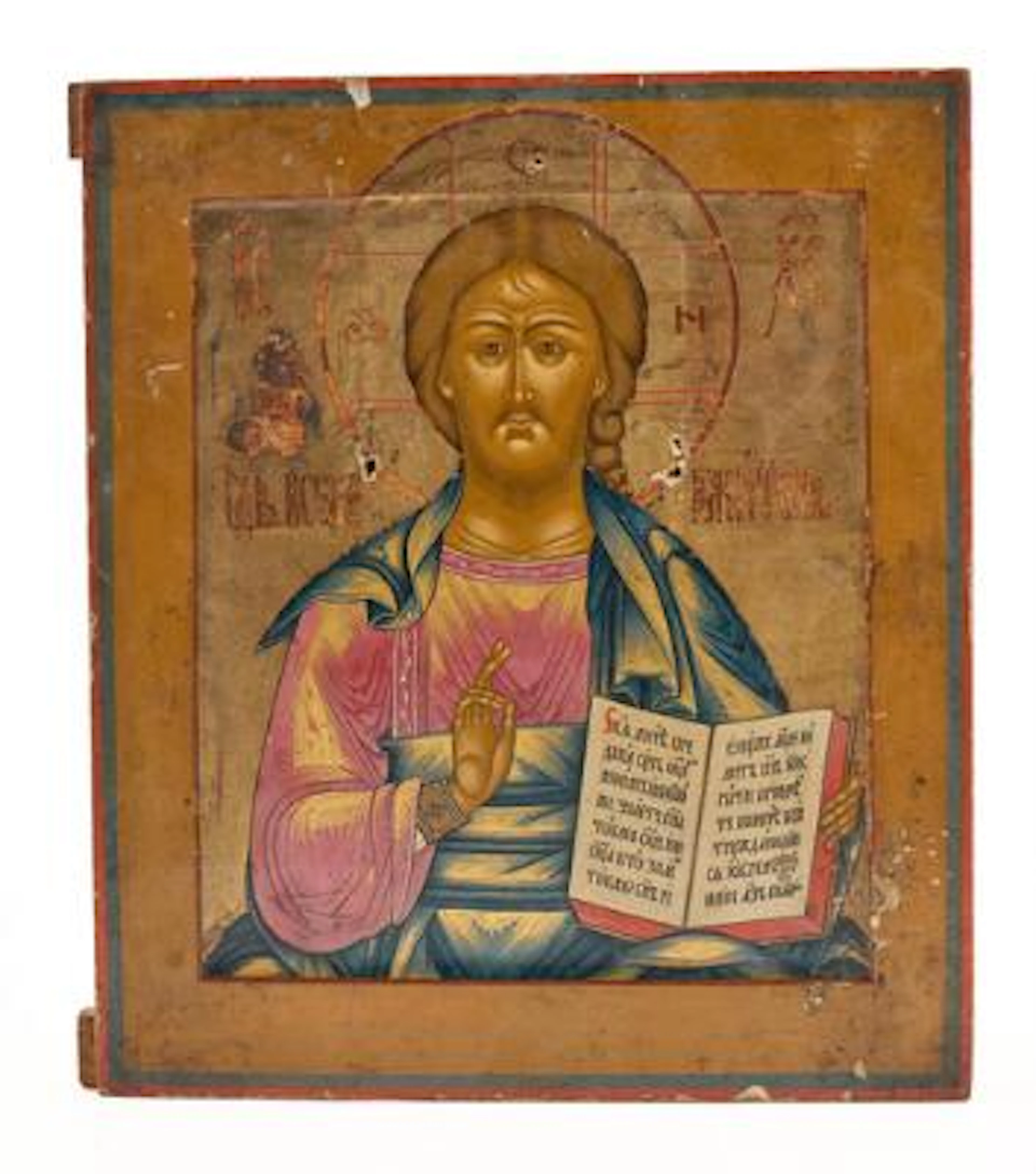 A Russian icon with depiction of Jesus Pantocrator. Tempera on wooden