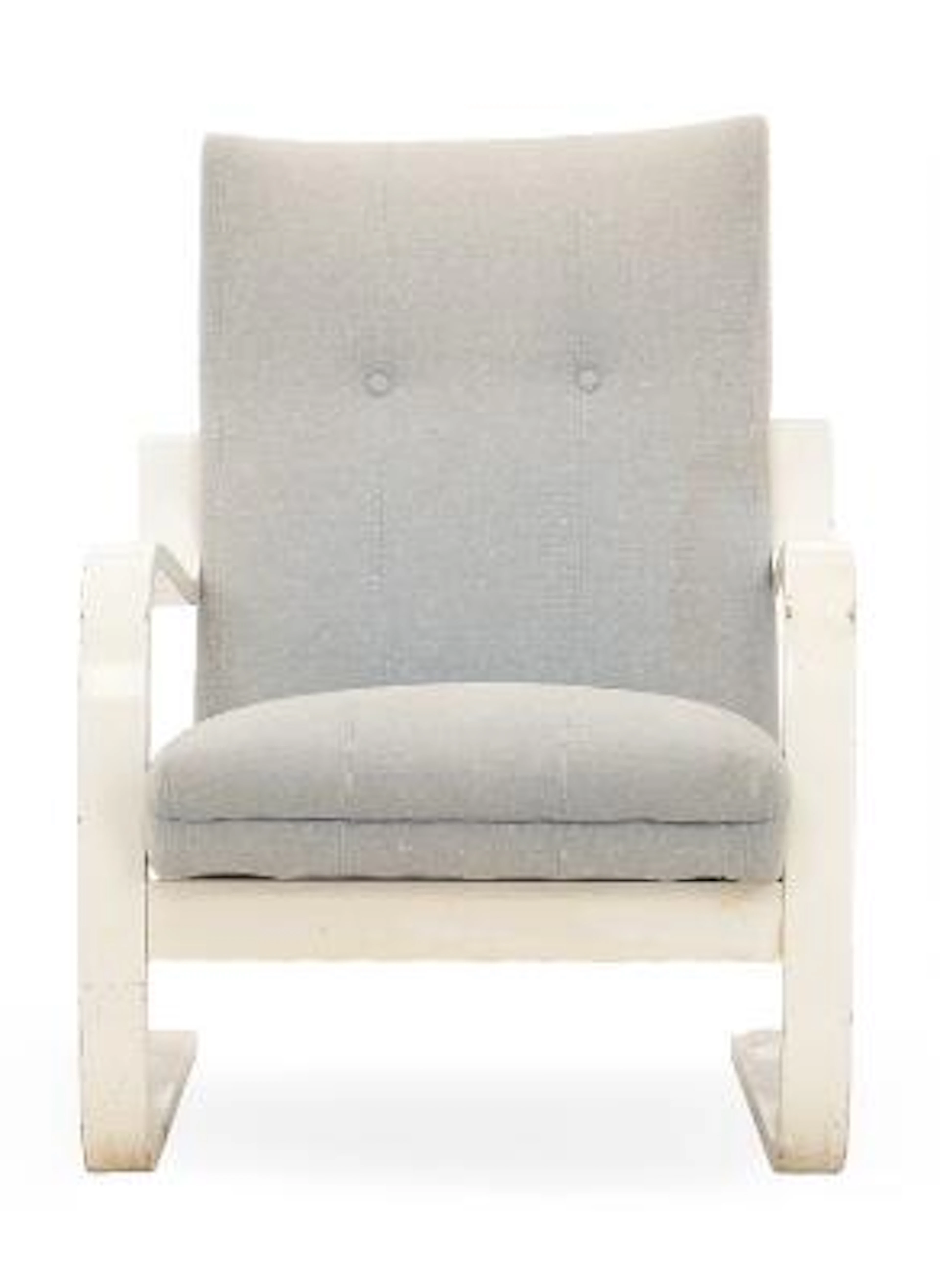 Alvar Aalto: Cantilever easy chair with white lacquered wood frame.