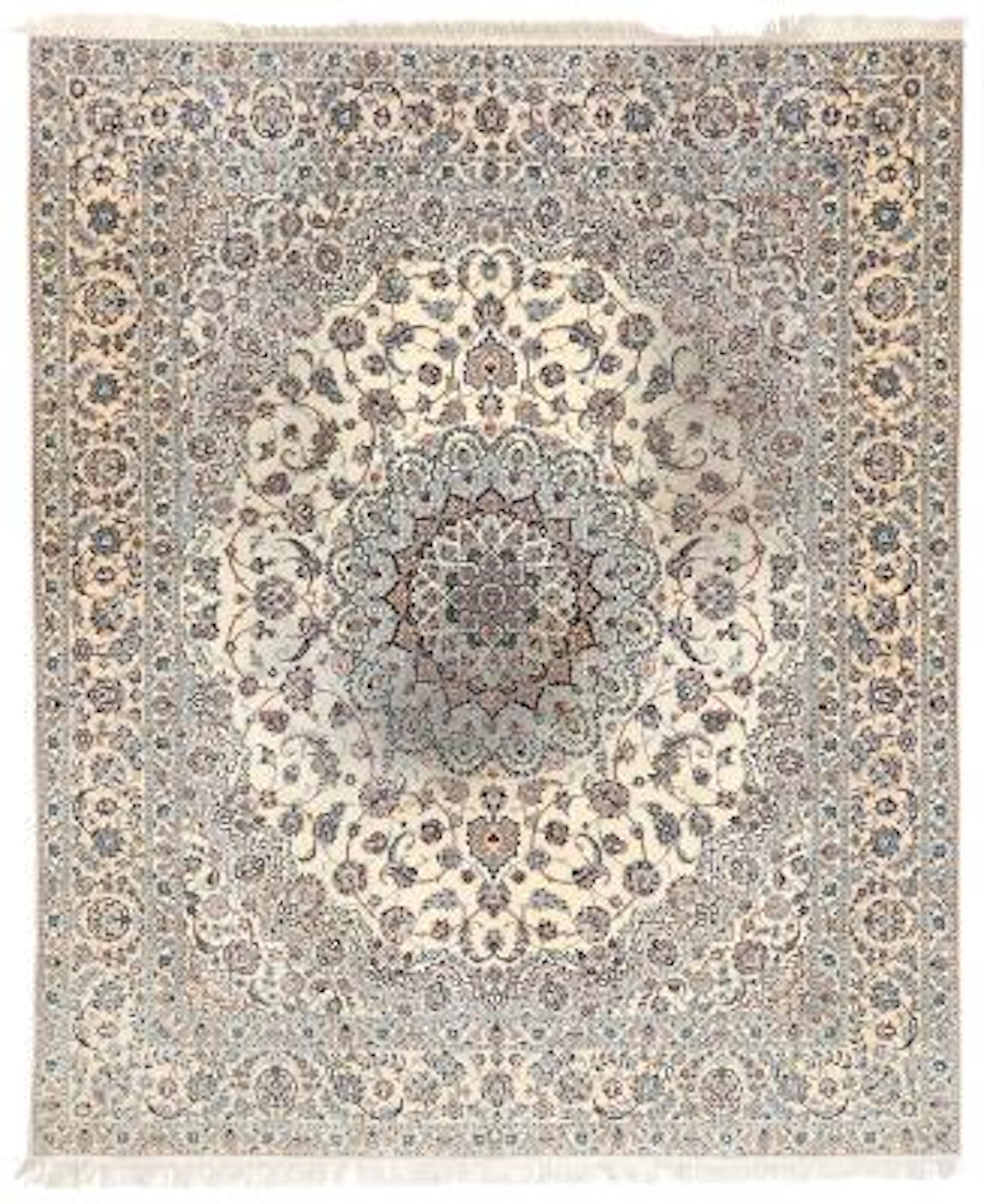 A Nain carpet, Persia. Medallion design. Outlines and highlights with