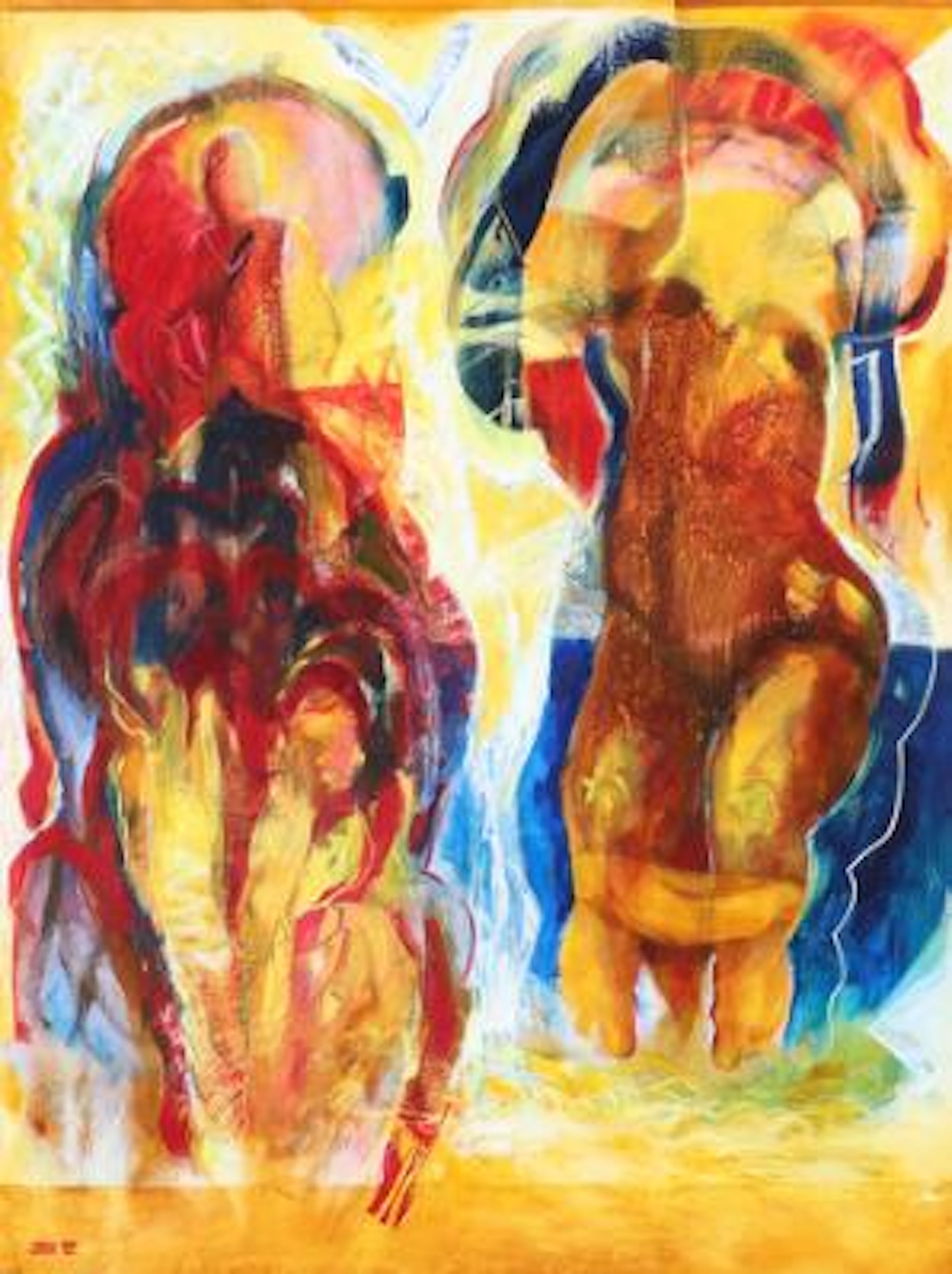 Jo Møller: "By the river", 1994. Signed JoM. Oil on canvas. 135 x