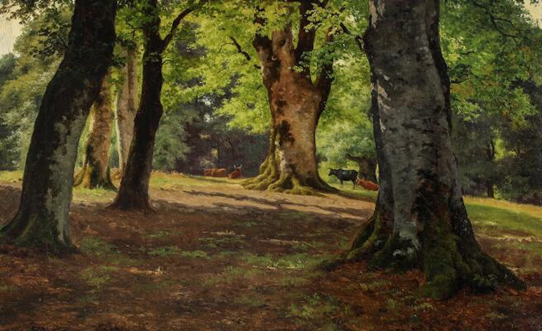 Axel Schovelin: Forest scenery with sunlight. Signed Axel Schovelin.